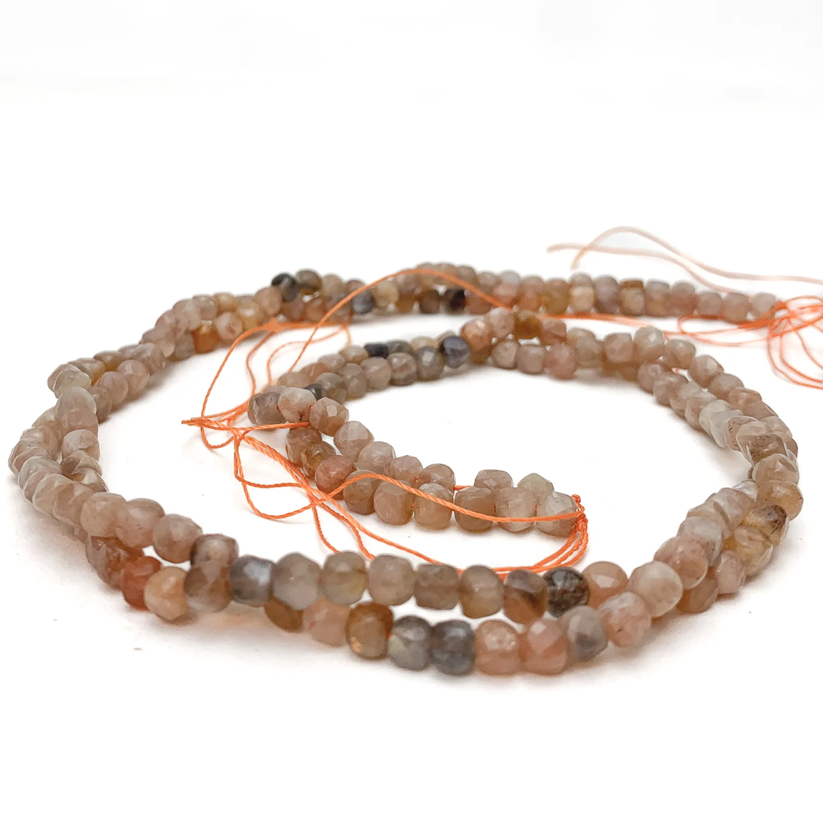 Moonstone Peach / Grey 4.5mm Faceted Cubes Bead Strand - Image 6