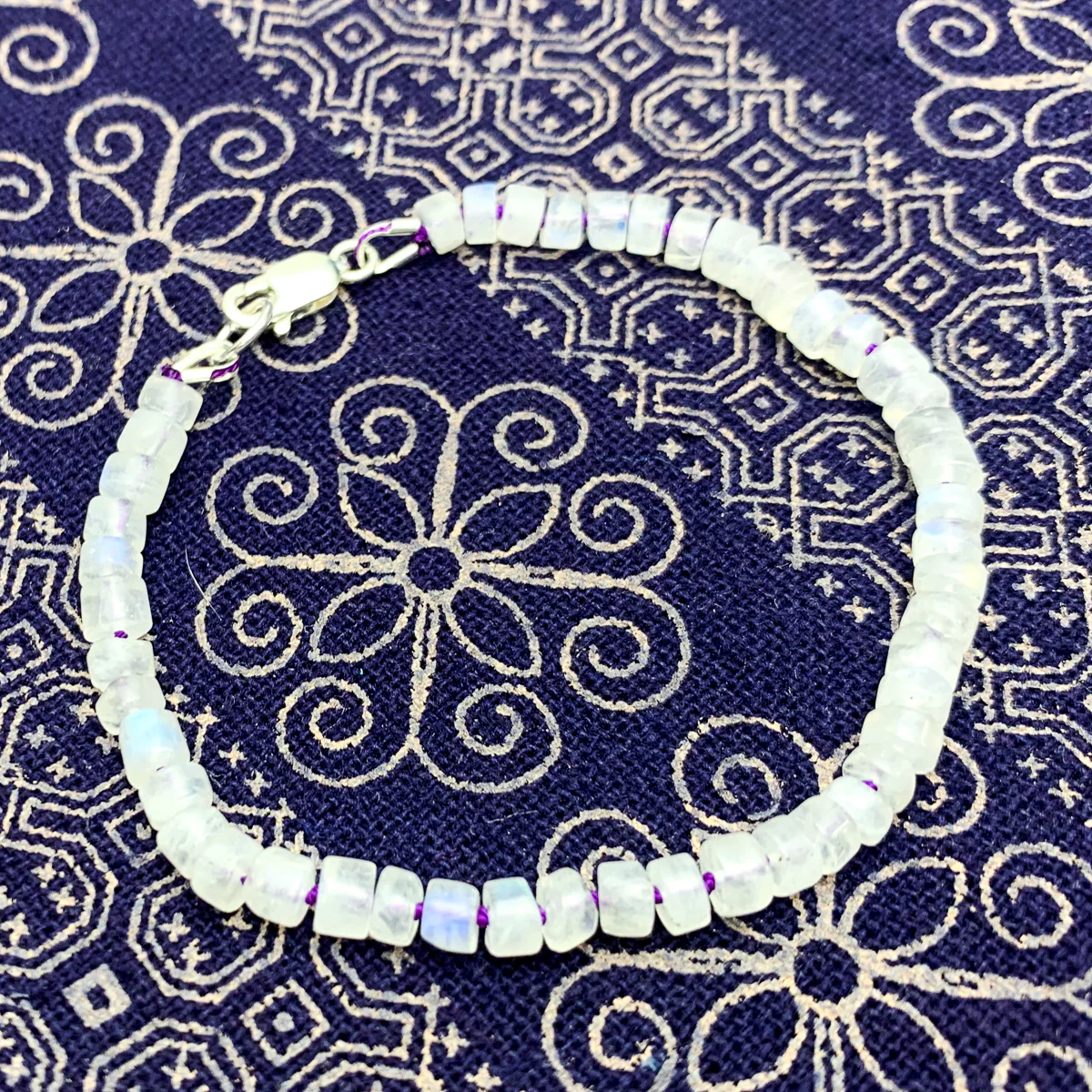 Moonstone Rondelle Hand Knotted Bracelet With Sterling Silver Lobster Claw Clasp - Image 2