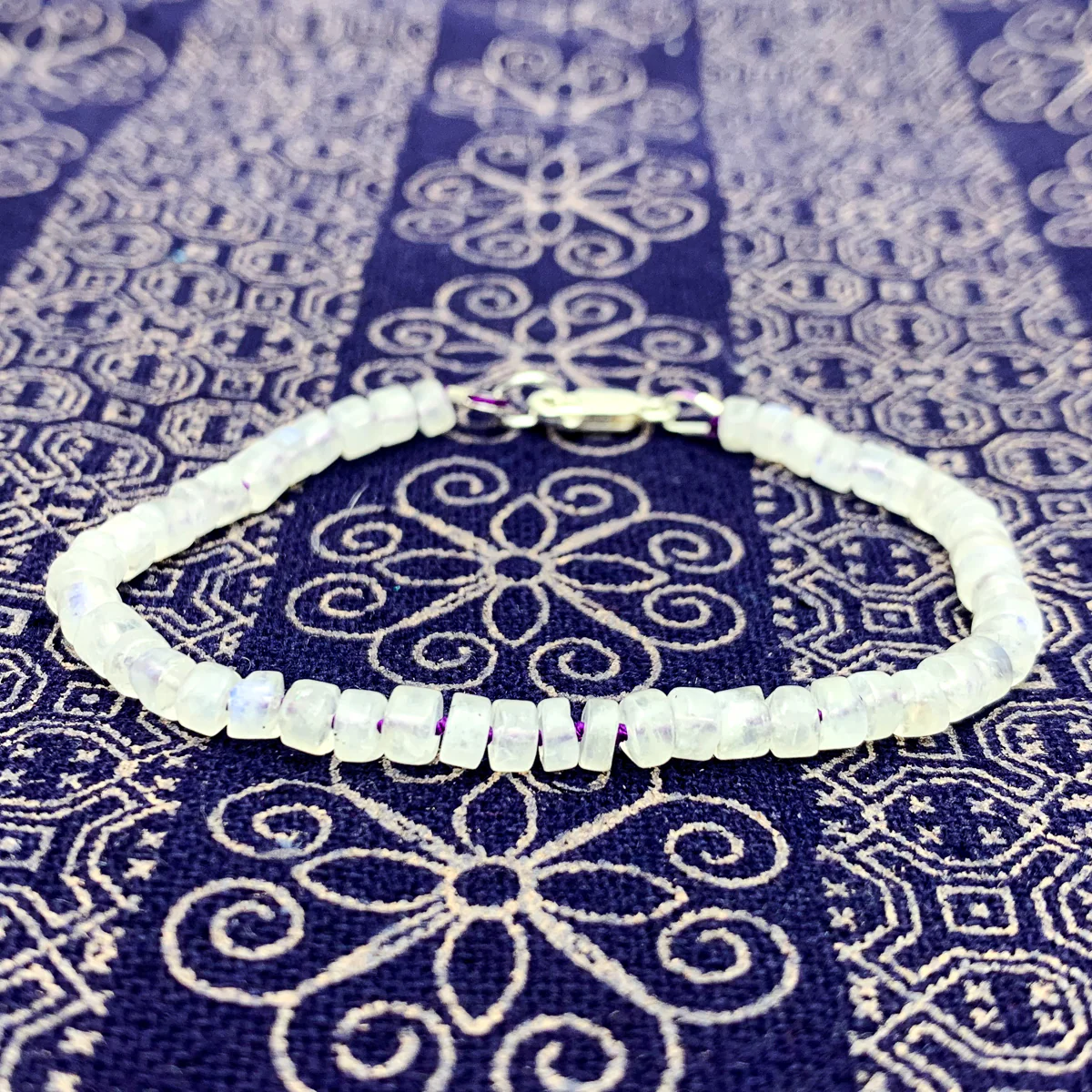 Moonstone Rondelle Hand Knotted Bracelet With Sterling Silver Lobster Claw Clasp - Image 3