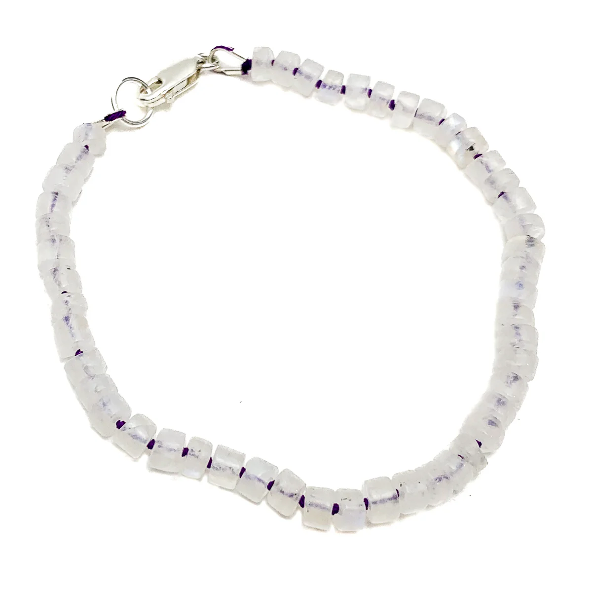 Moonstone Rondelle Hand Knotted Bracelet With Sterling Silver Lobster Claw Clasp - Image 4