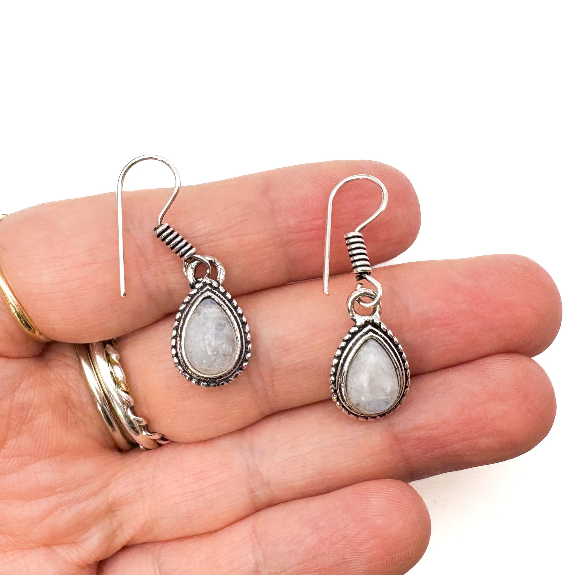 Moonstone Small Teardrop White Brass Earrings - Image 11