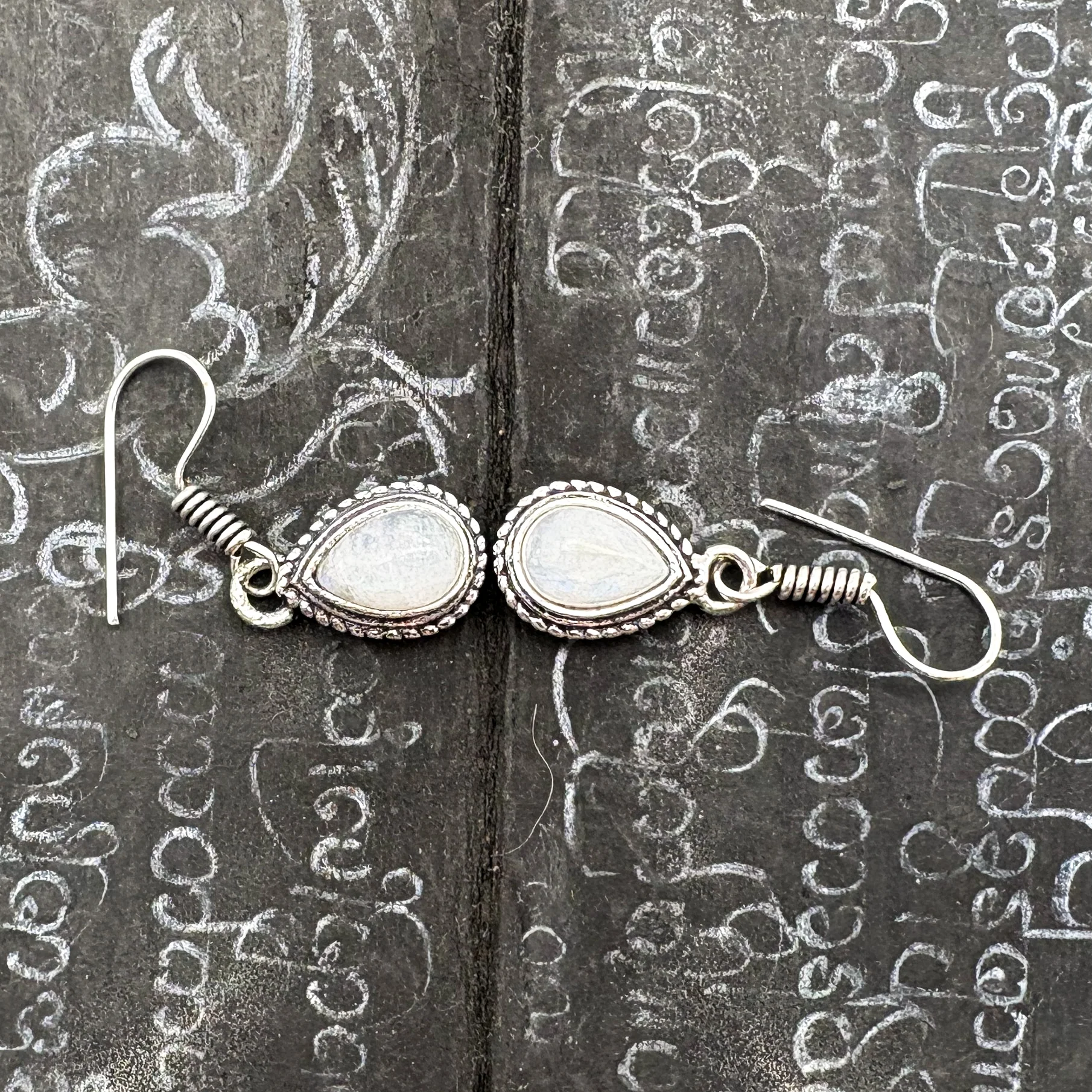 Moonstone Small Teardrop White Brass Earrings - Image 3