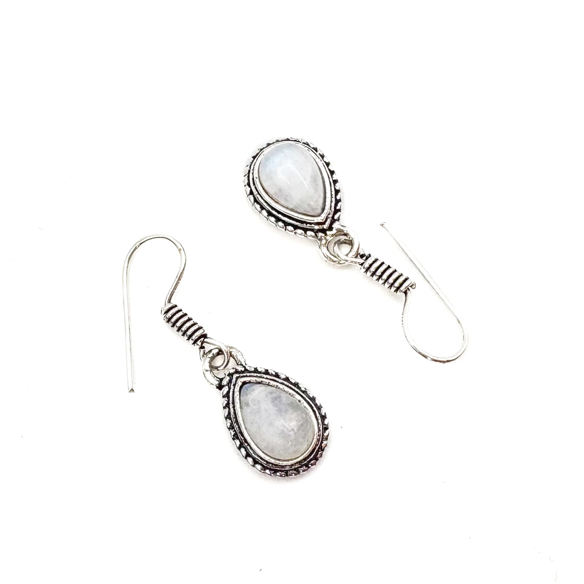 Moonstone Small Teardrop White Brass Earrings - Image 4