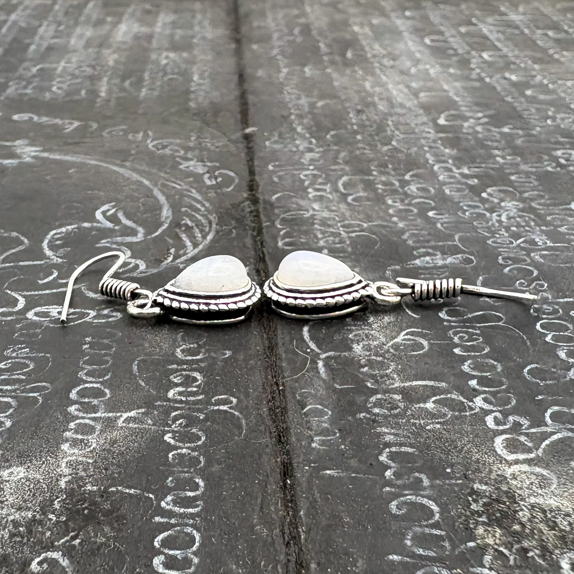 Moonstone Small Teardrop White Brass Earrings - Image 6