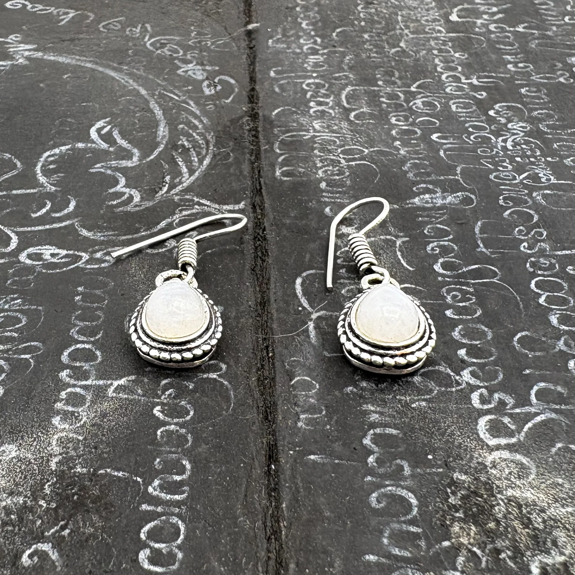 Moonstone Small Teardrop White Brass Earrings - Image 8