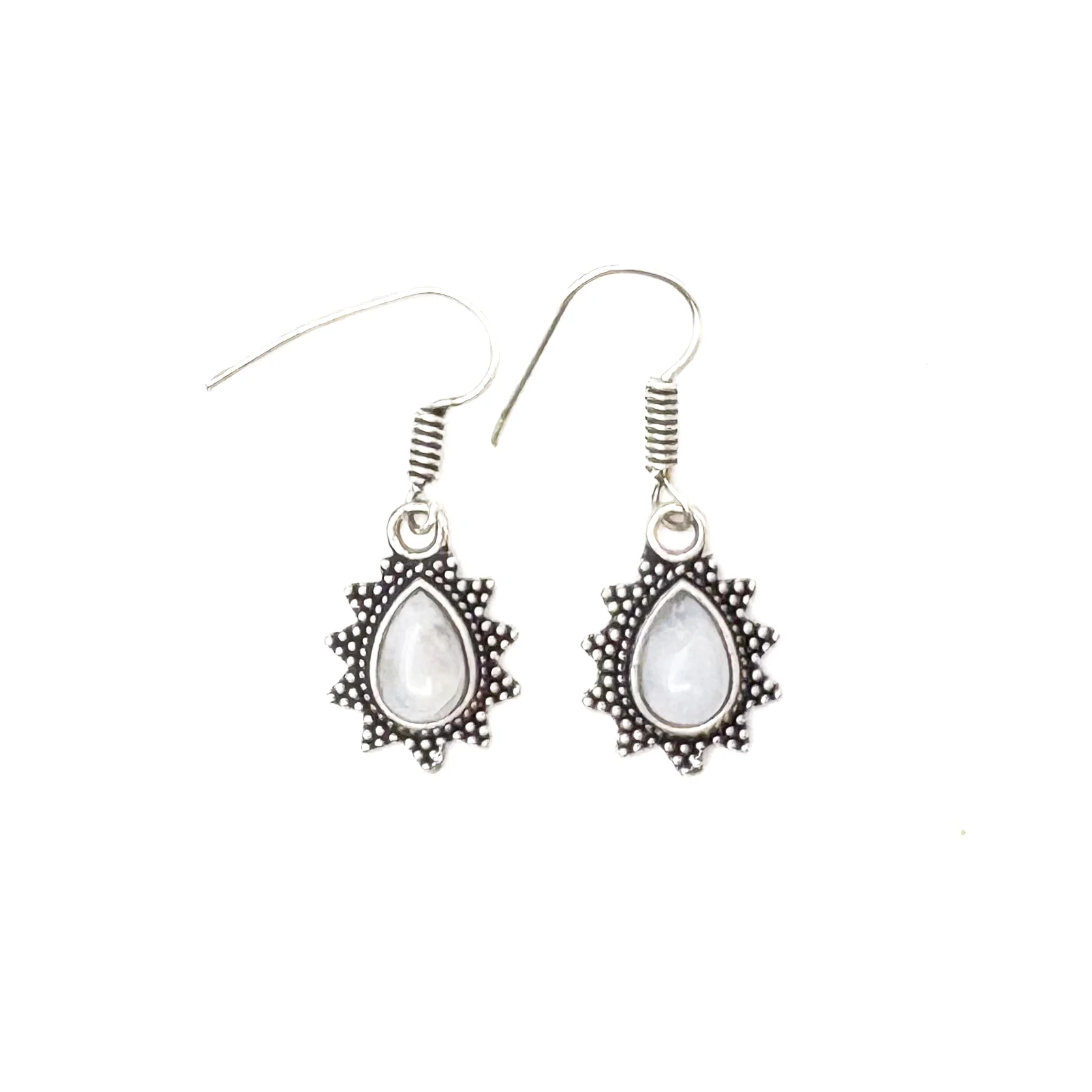 Moonstone Teardrop Dotted Rays White Brass Earrings - Image 2