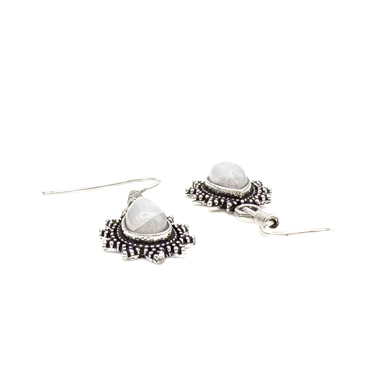 Moonstone Teardrop Dotted Rays White Brass Earrings - Image 4