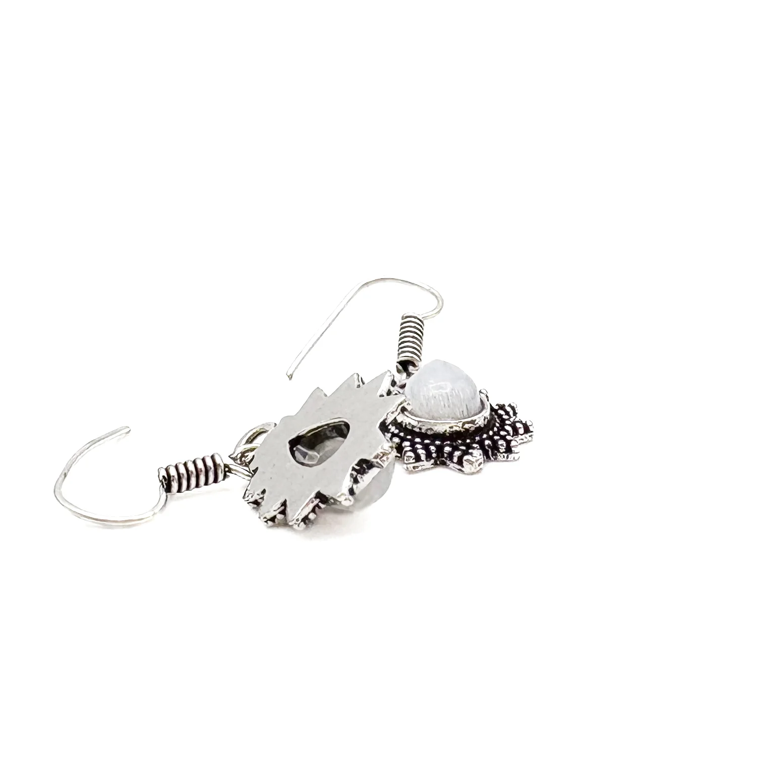 Moonstone Teardrop Dotted Rays White Brass Earrings - Image 6