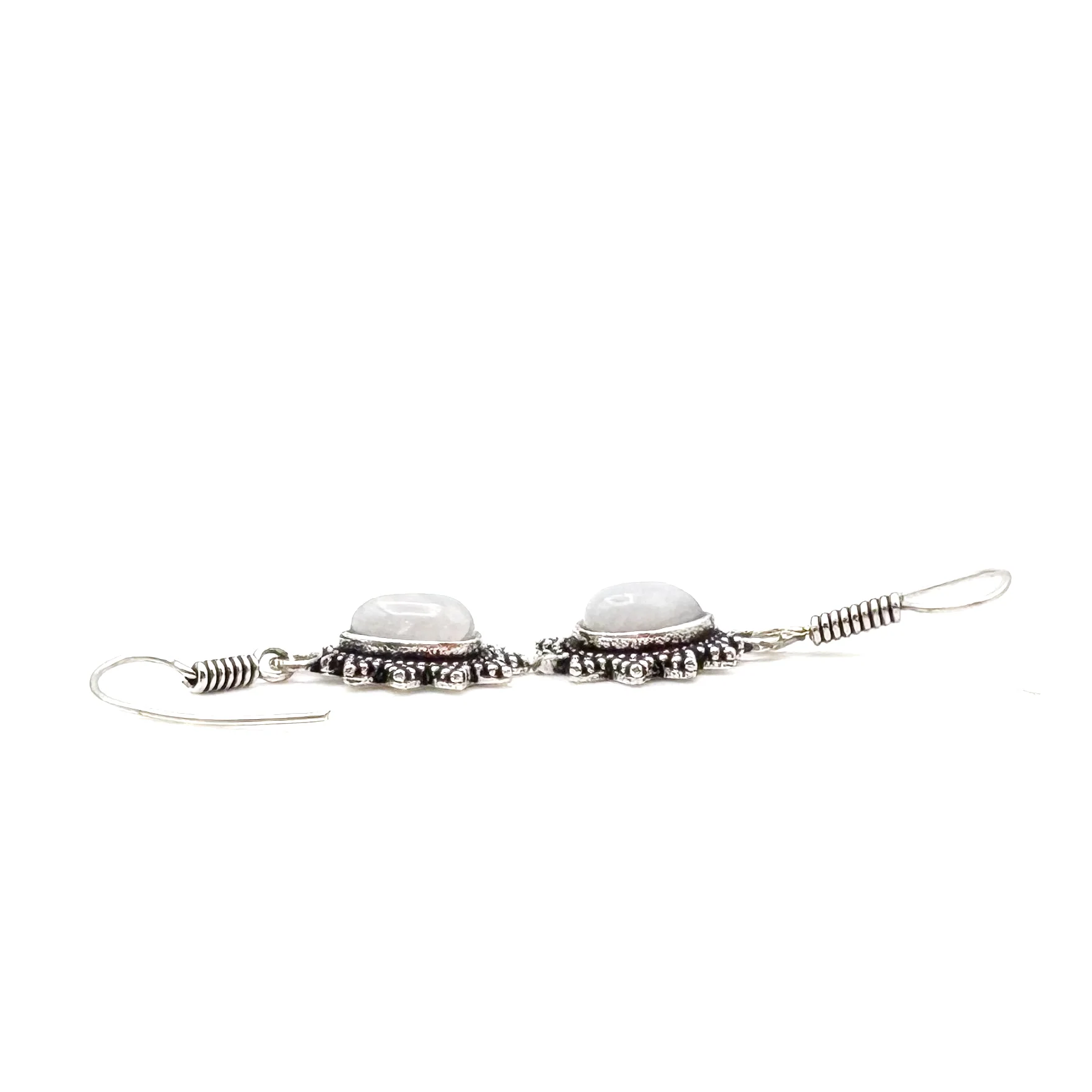 Moonstone Teardrop Dotted Rays White Brass Earrings - Image 7