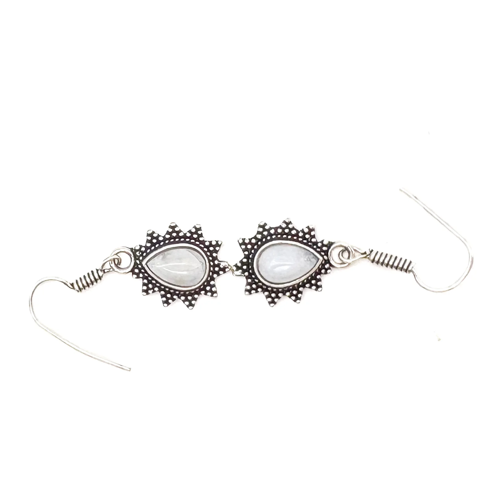 Moonstone Teardrop Dotted Rays White Brass Earrings - Image 8