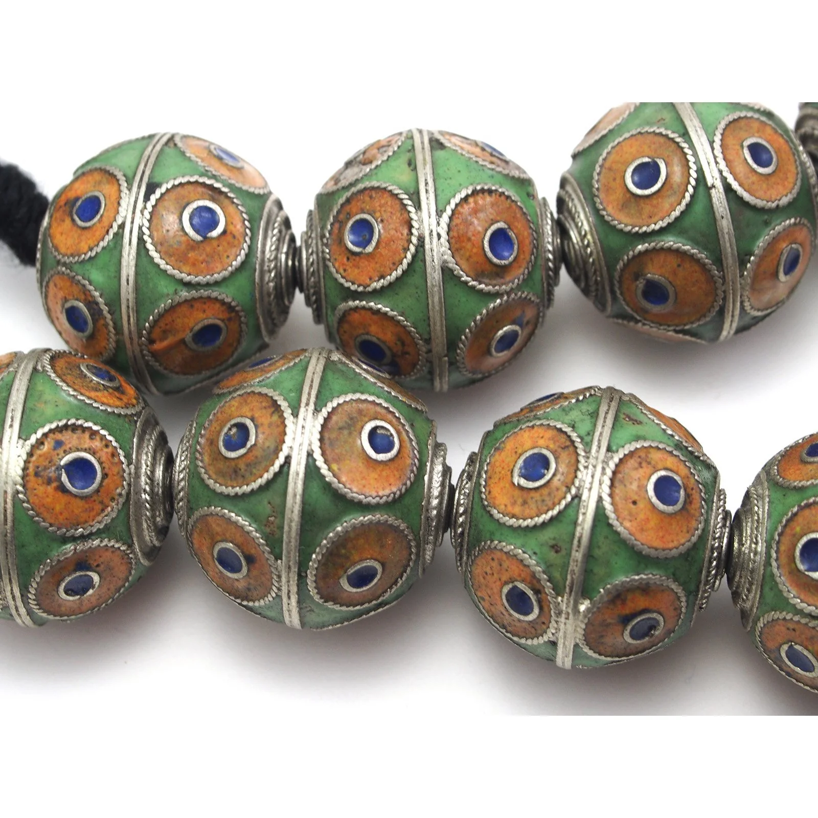 Moroccan Enamel & Metal Bead Strand / Necklace - Image 2