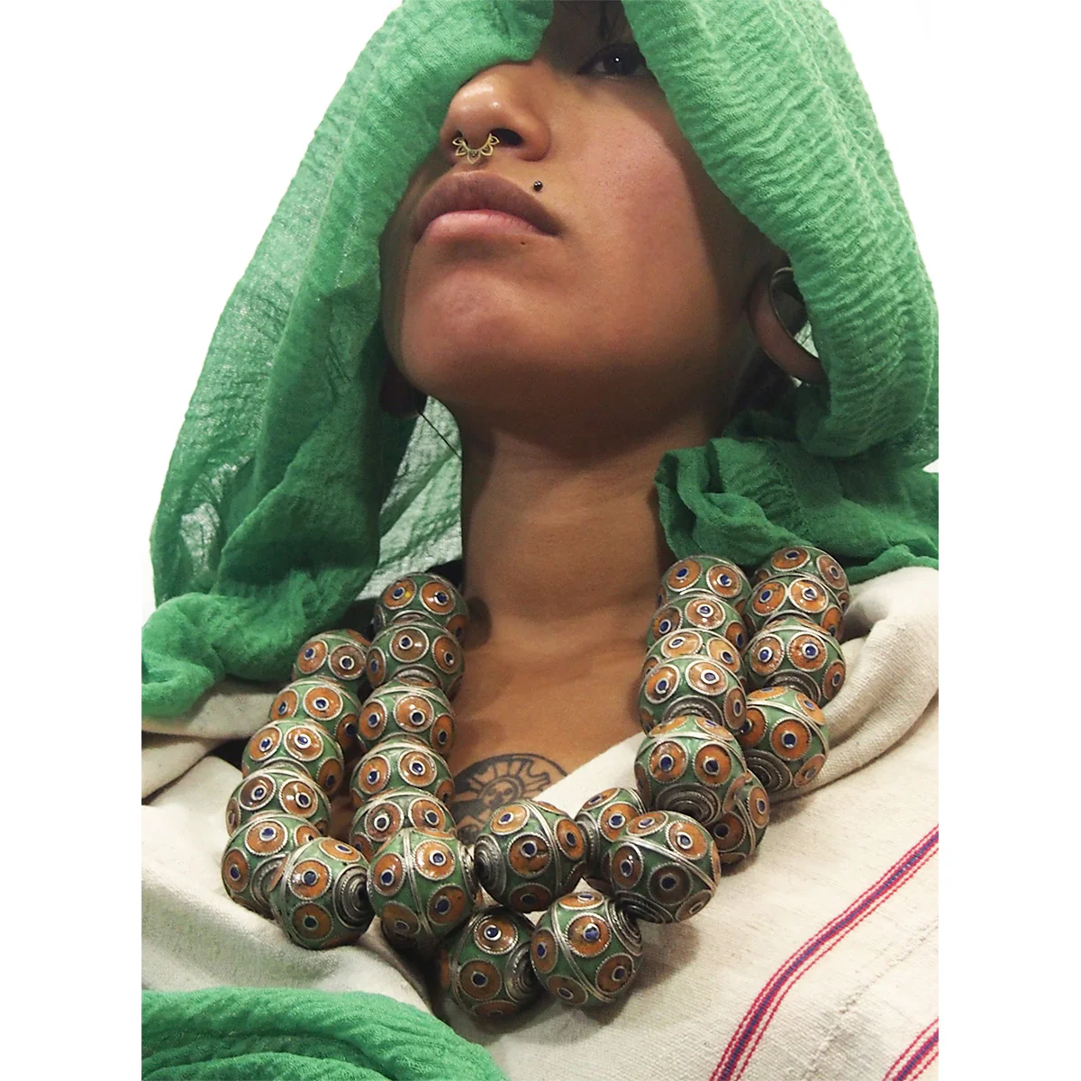 Moroccan Enamel & Metal Bead Strand / Necklace - Image 3