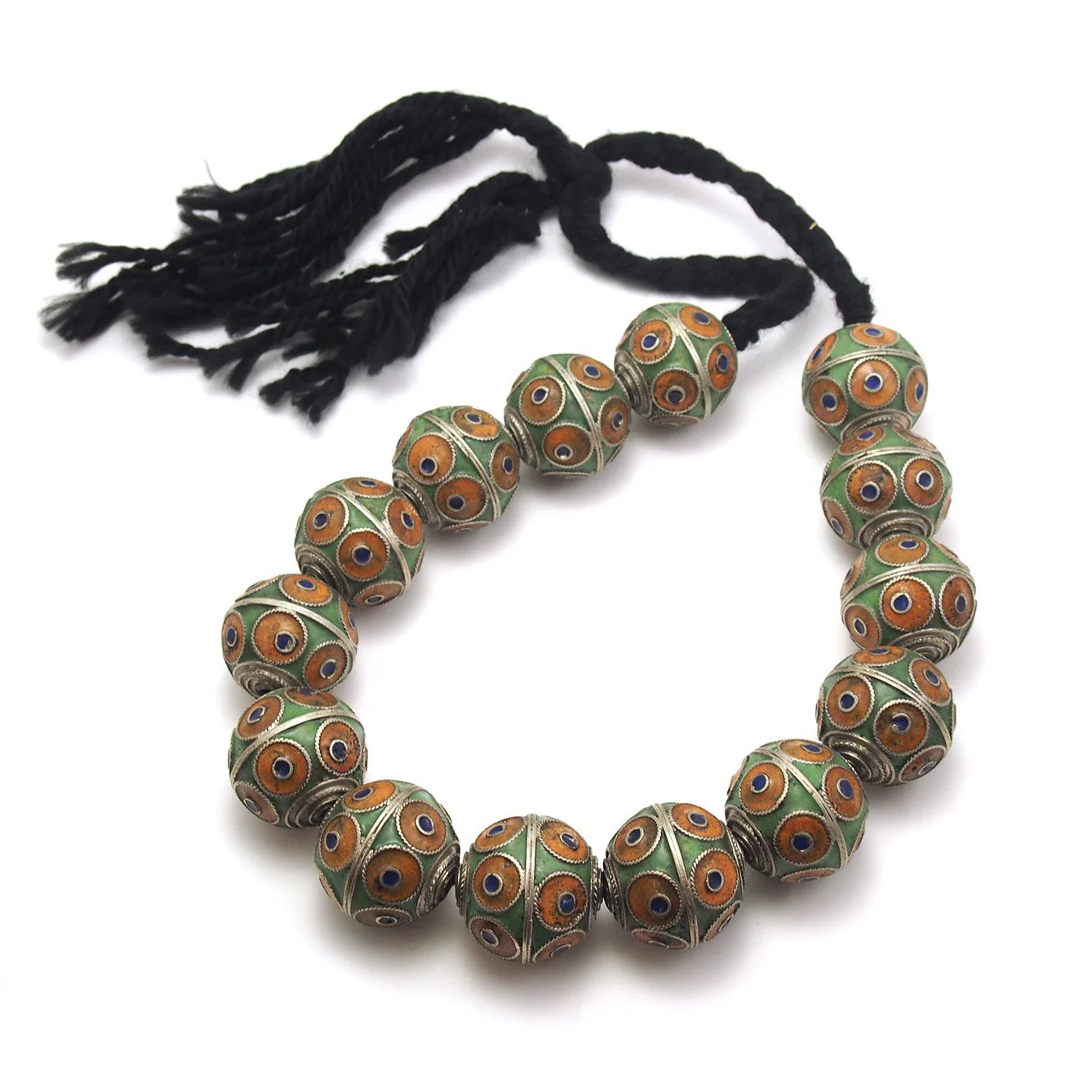 Moroccan Enamel & Metal Bead Strand / Necklace - Image 4