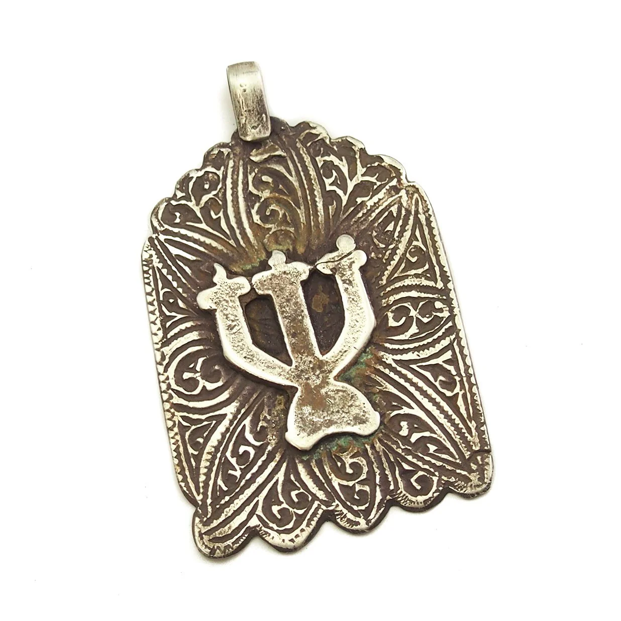 Moroccan Hamsa Pendant w/ Menorah Overlay - Image 2