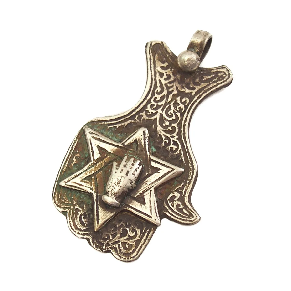 Moroccan Hamsa Pendant with Star of David and Hand Overlay - Image 2