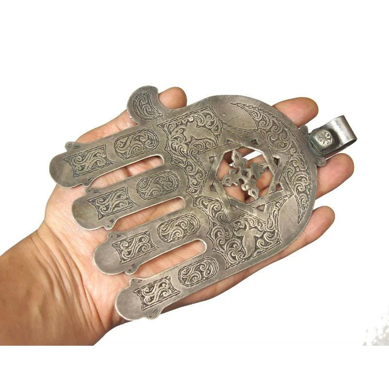 Moroccan Hamsa w/ Cross and Star of David Design Pendant - Image 6