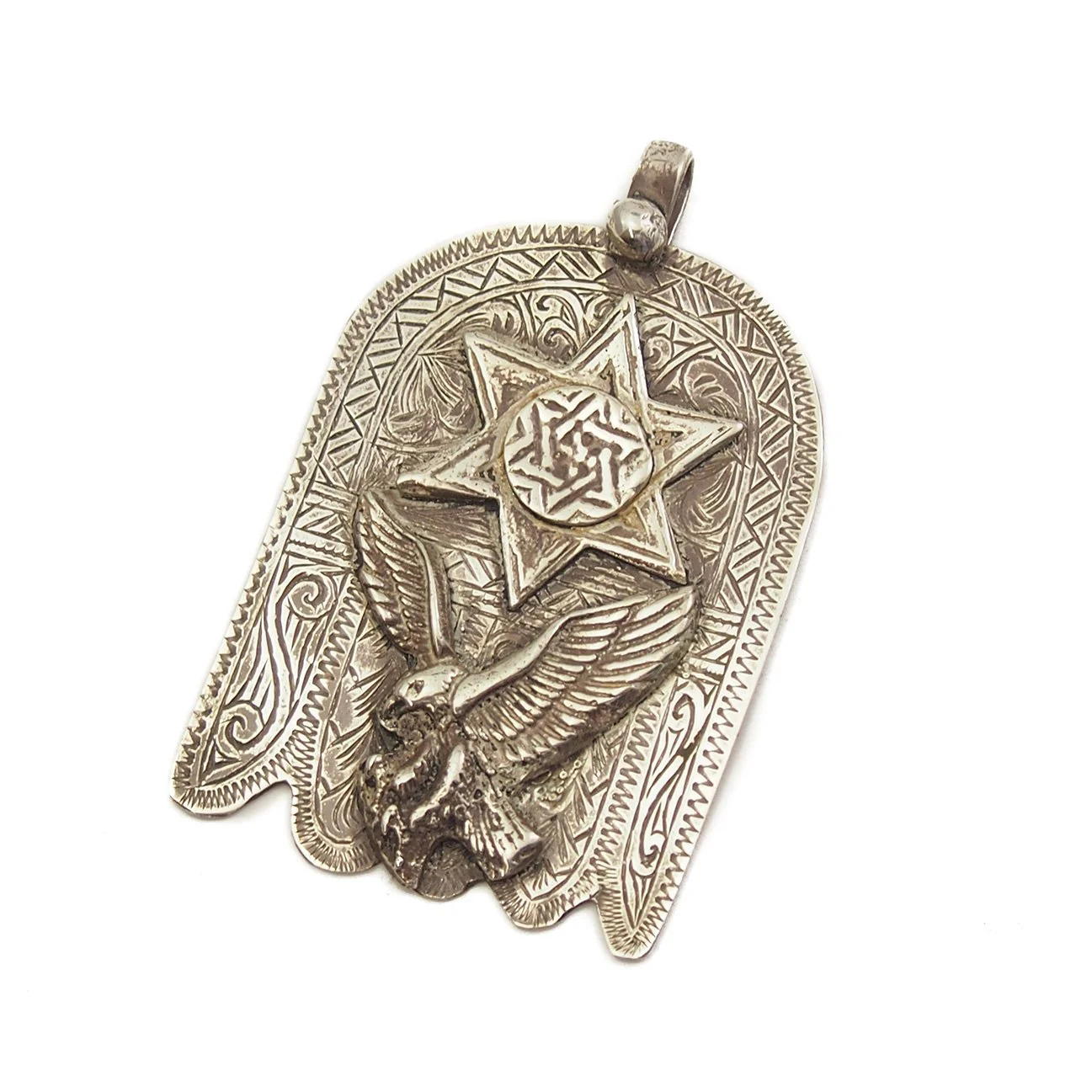 Moroccan Hamsa Pendant w/ Star of David and Eagle Overlay - Image 2