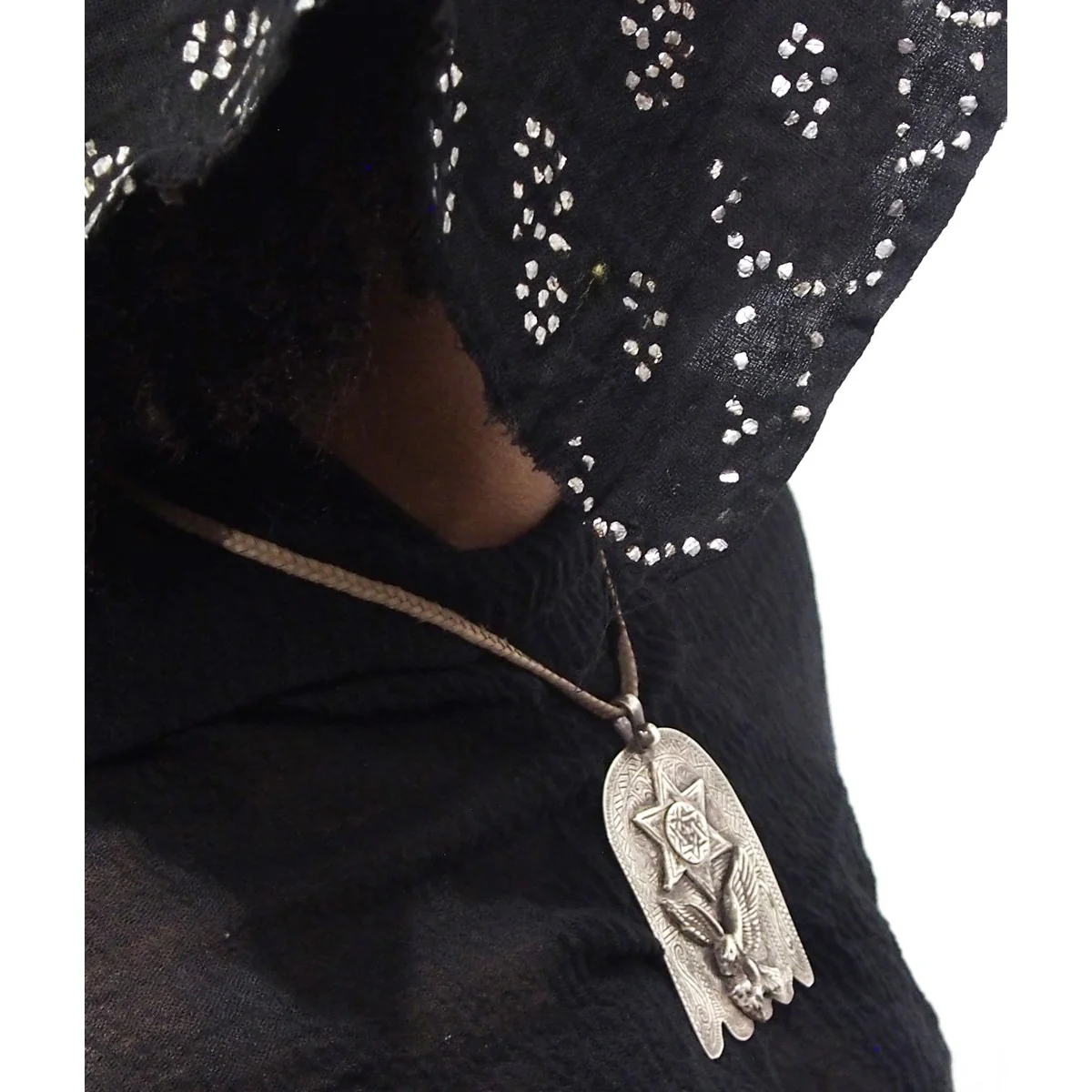 Moroccan Hamsa Pendant w/ Star of David and Eagle Overlay - Image 4