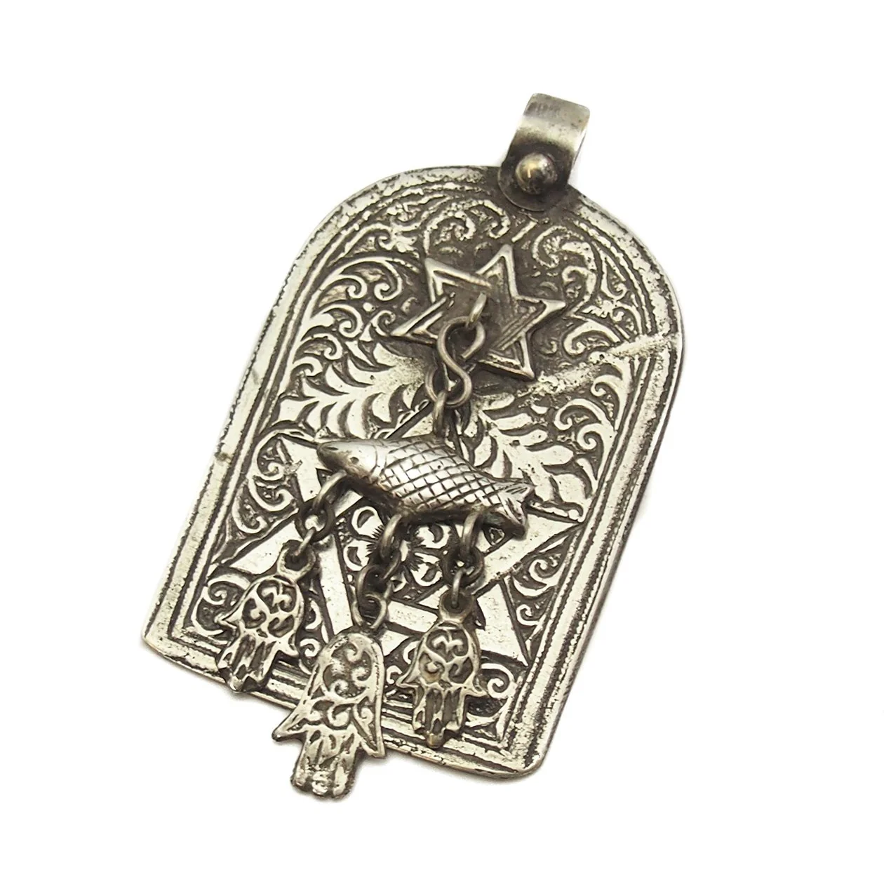 Moroccan Judaica Fish Amulet Hamsa Pendant from Essaouira circa 1950 -1 - Image 2