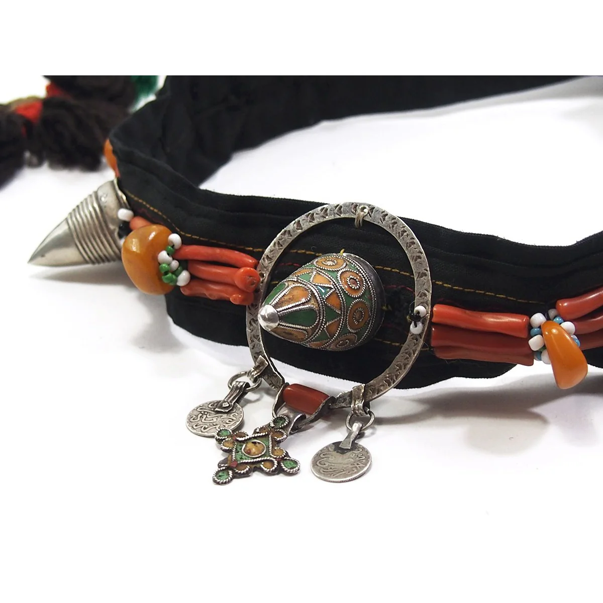 Moroccan Silver/Coral Enamel Horned Headpiece - Image 3