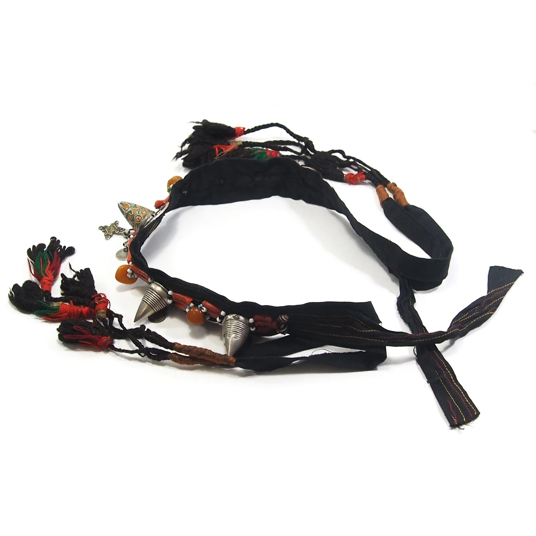 Moroccan Silver/Coral Enamel Horned Headpiece - Image 4