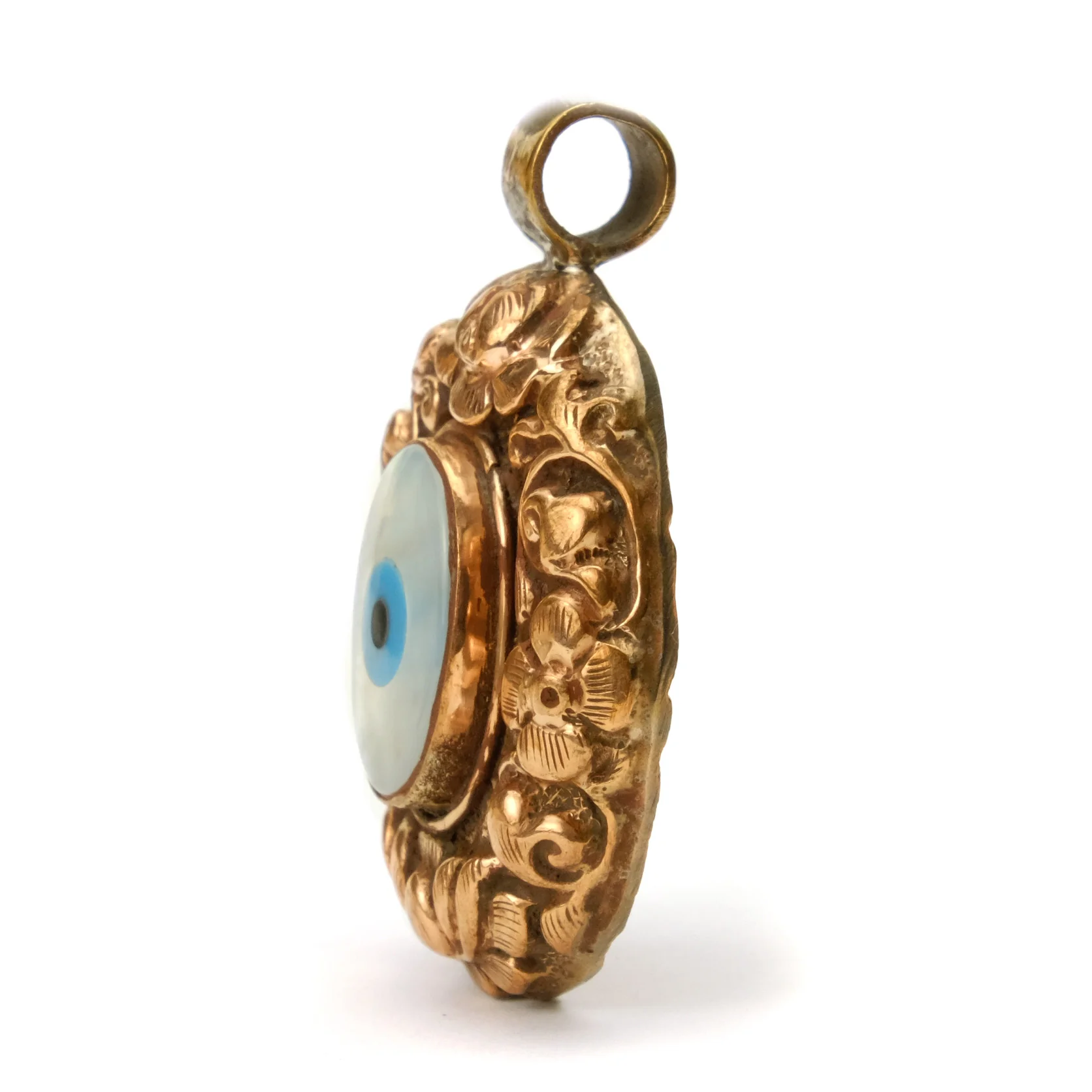 Mother of Pearl Blue Eye "Evil Eye" Set in Copper Oval Pendant # 55 - 1 - Image 2