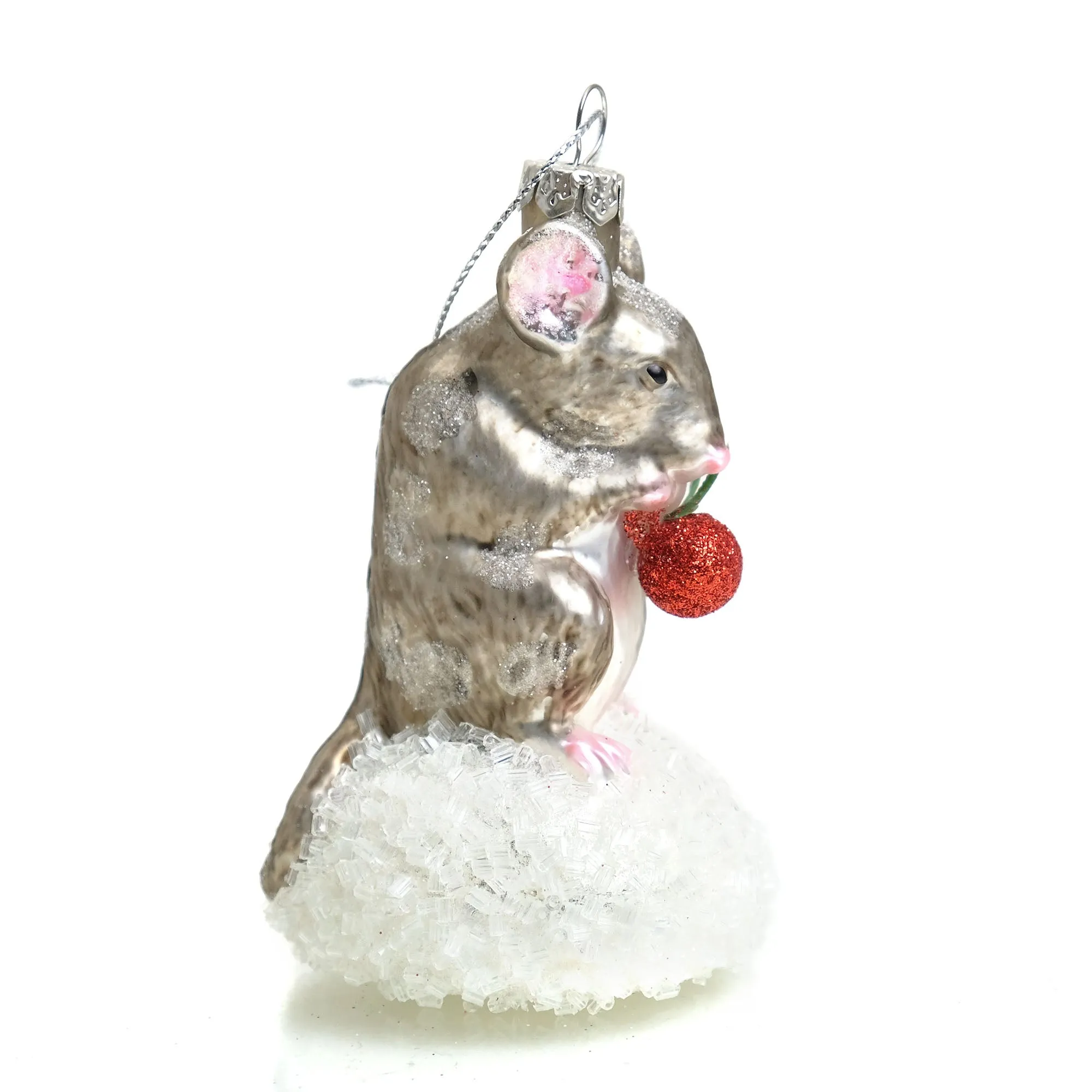 Mouse with Berry Glass Ornament - Image 2