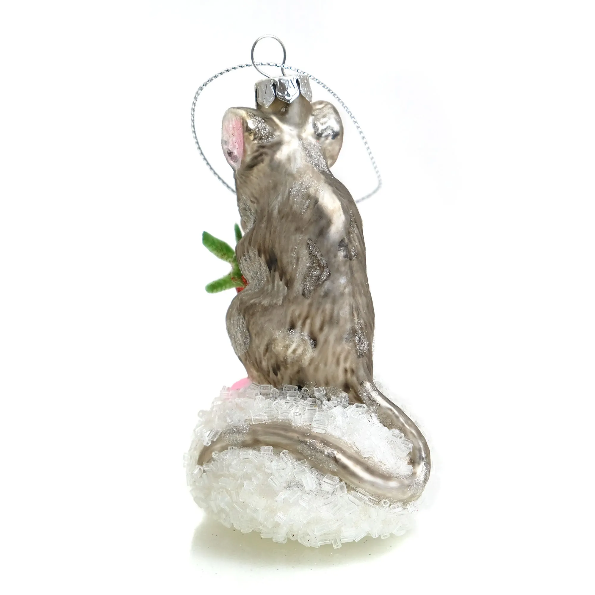 Mouse with Berry Glass Ornament - Image 3