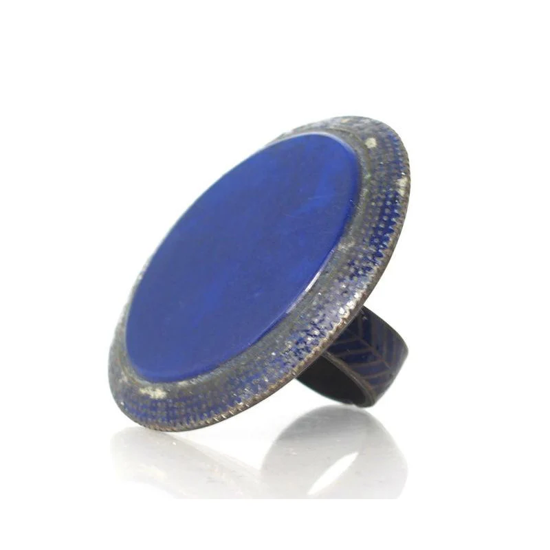 Multan Valley Lapis Lazuli Enamel Rings Mid 20th Century 5 - Image 2