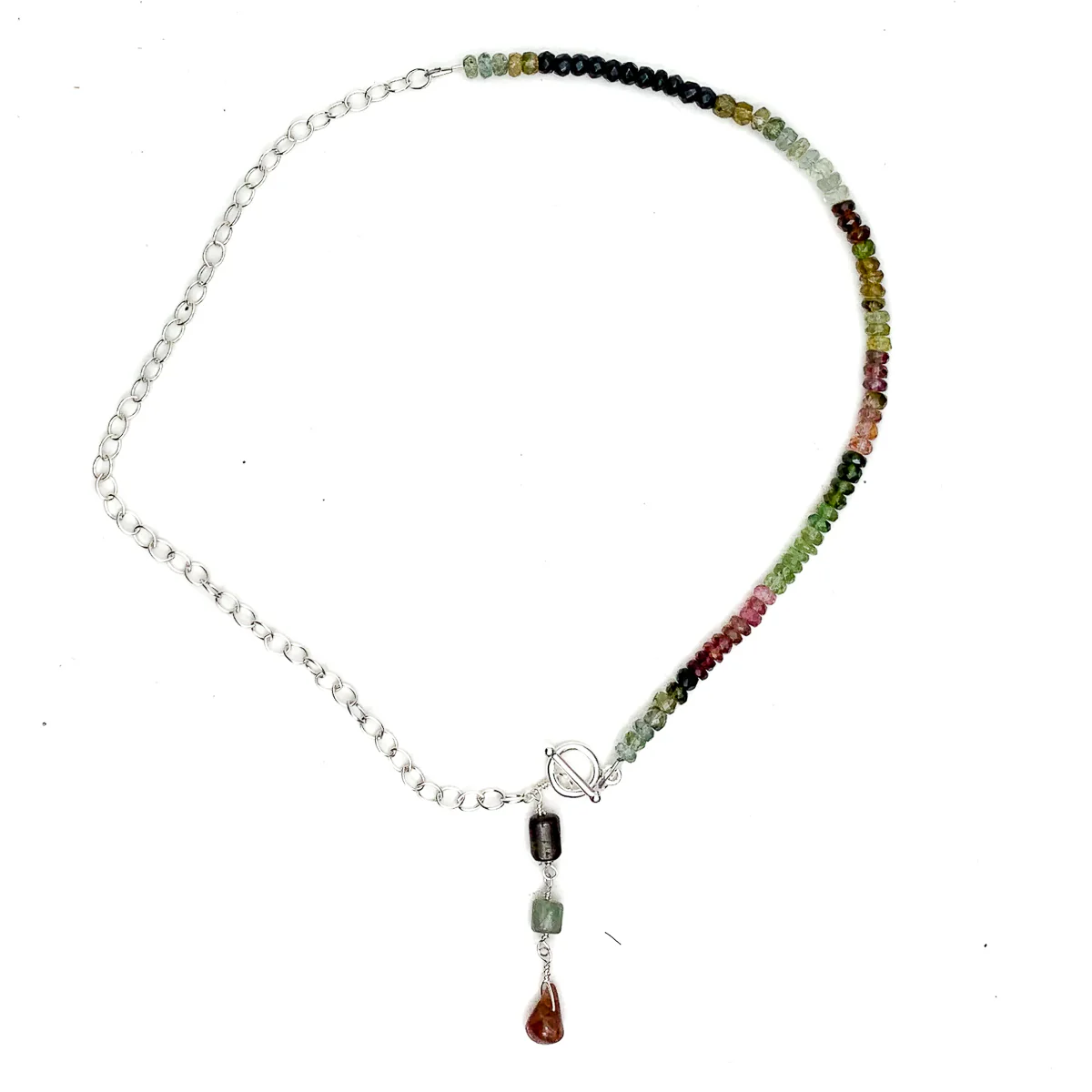Multi-Color Tourmaline & Sterling Silver Chain Y Necklace With Sterling Silver Toggle Clasp - Image 2