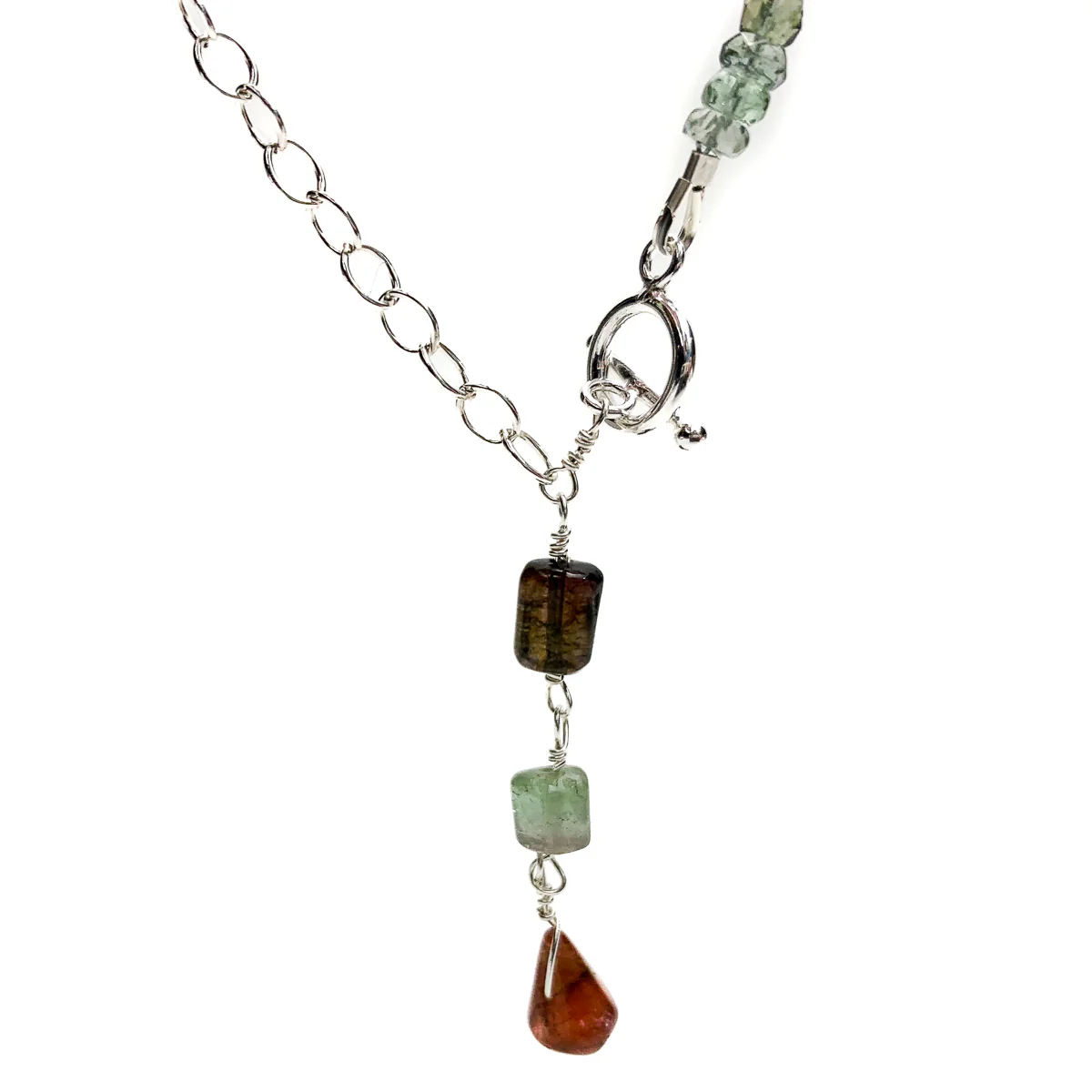 Multi-Color Tourmaline & Sterling Silver Chain Y Necklace With Sterling Silver Toggle Clasp - Image 3