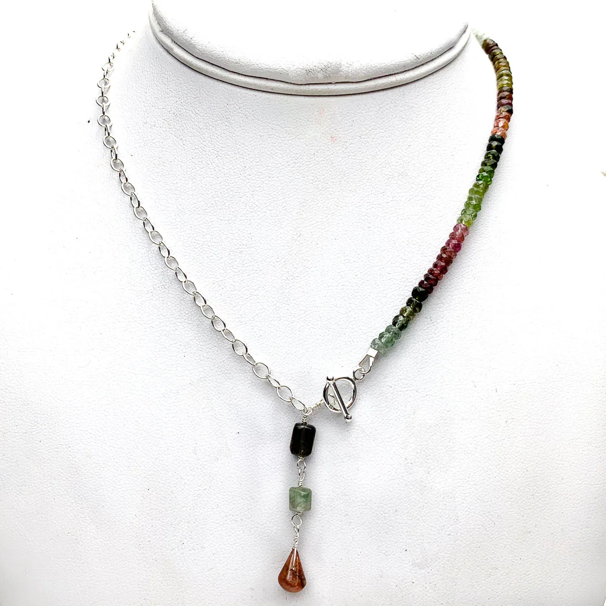 Multi-Color Tourmaline & Sterling Silver Chain Y Necklace With Sterling Silver Toggle Clasp - Image 4