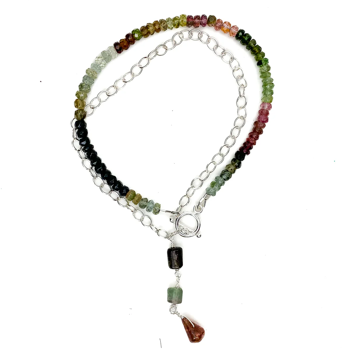 Multi-Color Tourmaline & Sterling Silver Chain Y Necklace With Sterling Silver Toggle Clasp - Image 5