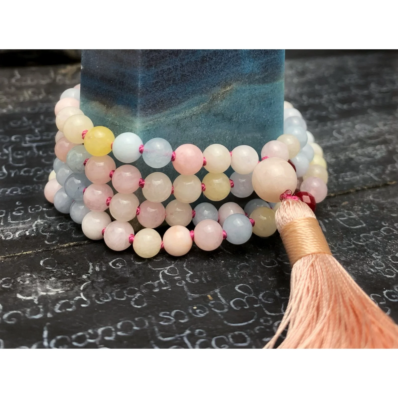 Multi-Colored Beryl 6mm Knotted Mala with Silk Tassel #23 - Image 5