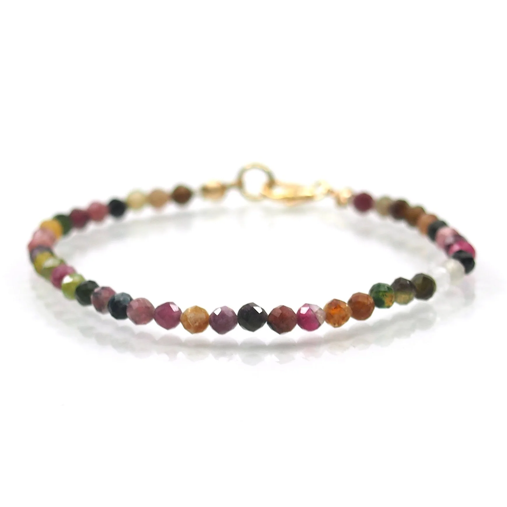 Multi-Colored Tourmaline 4mm Faceted Round Bracelet with Gold Filled Trigger Clasp - Image 2