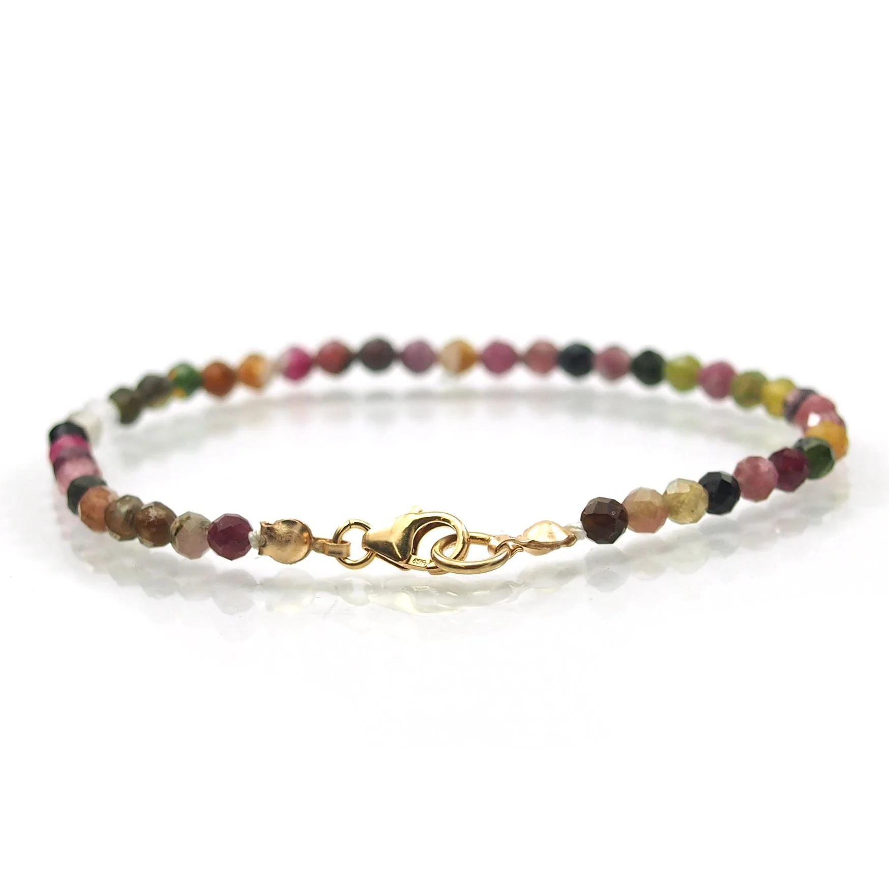 Multi-Colored Tourmaline 4mm Faceted Round Bracelet with Gold Filled Trigger Clasp - Image 3