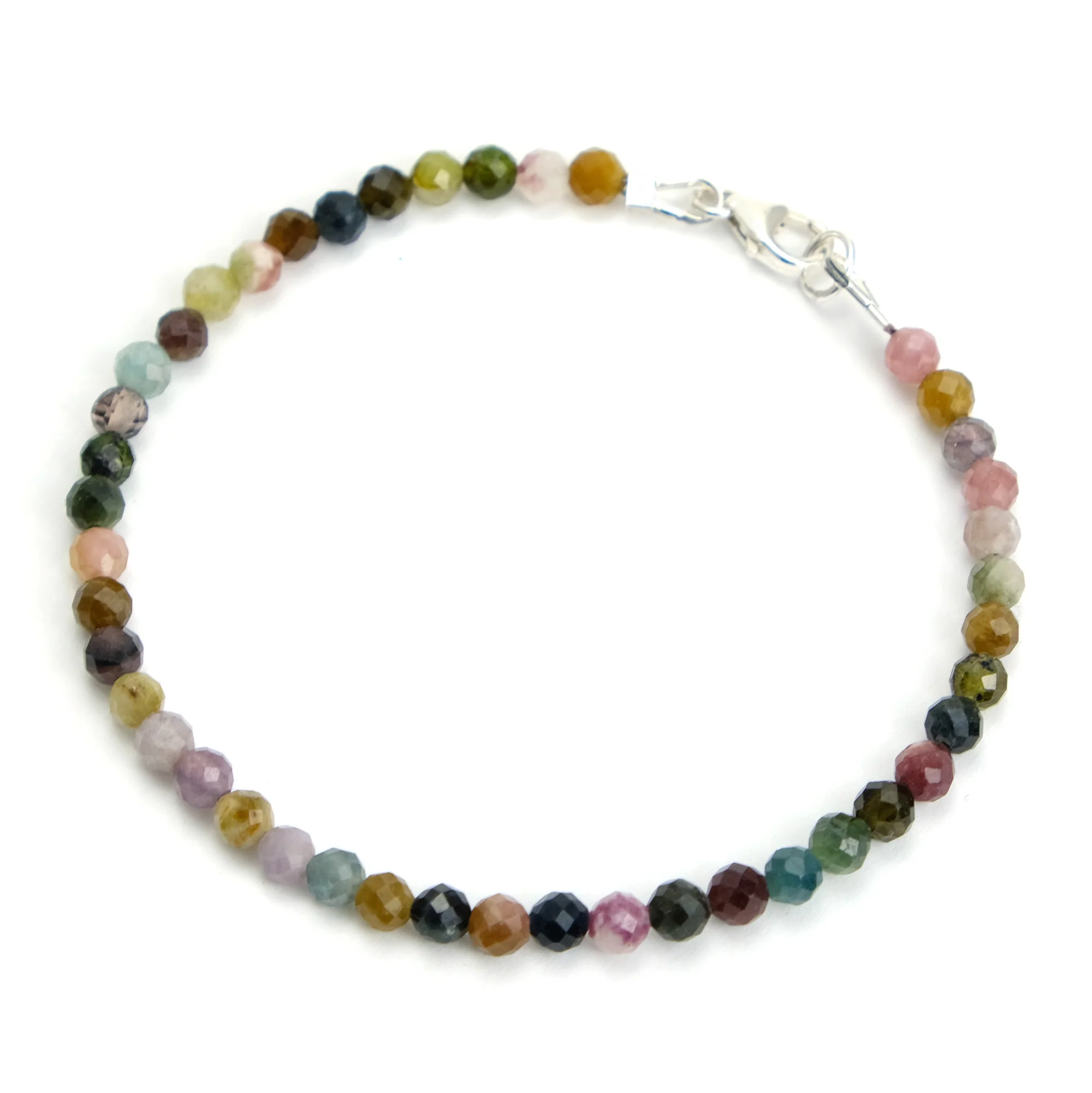 Multi Colored Tourmaline 4mm Faceted Round Bracelet with Sterling Silver Lobster Clasp - Image 2