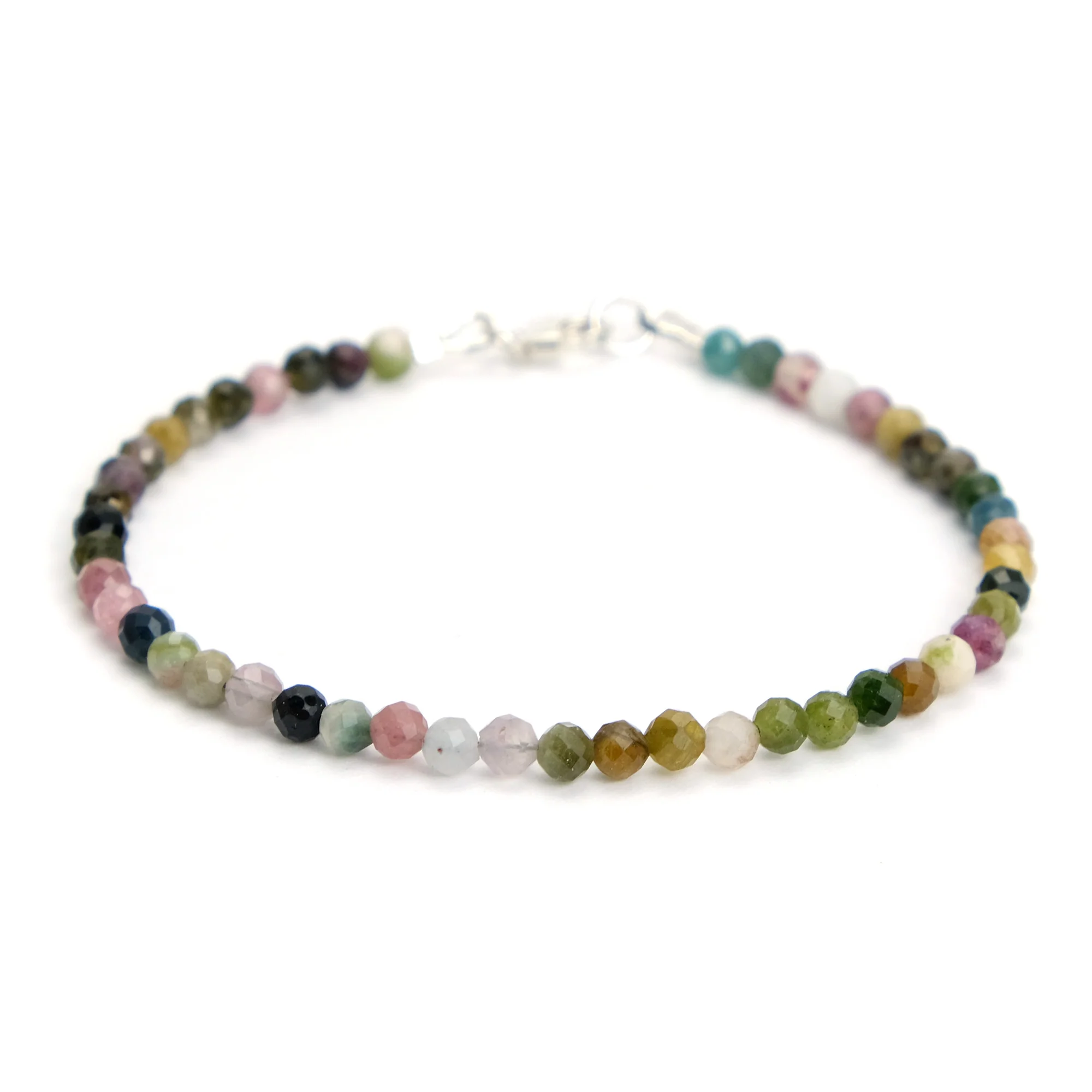Multi Colored Tourmaline 4mm Faceted Round Bracelet with Sterling Silver Lobster Clasp - Image 3