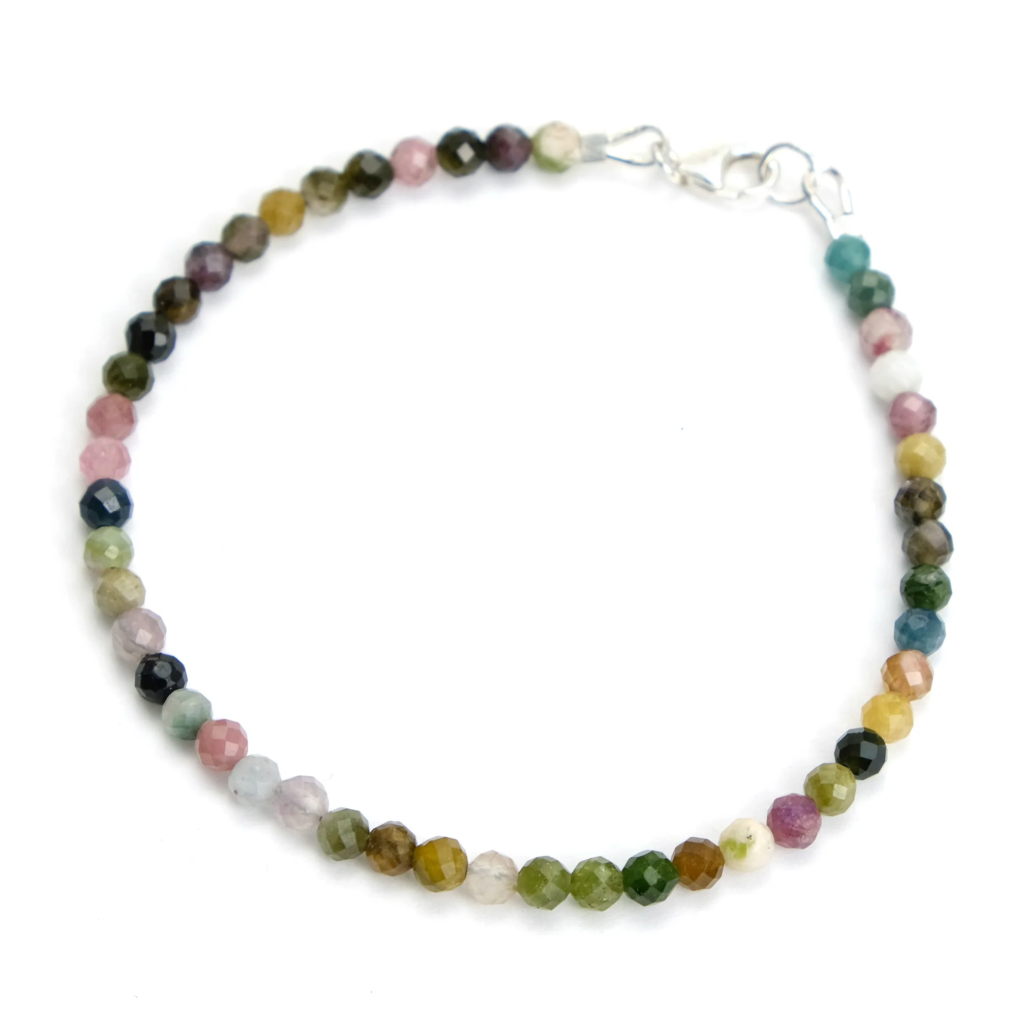 Multi Colored Tourmaline 4mm Faceted Round Bracelet with Sterling Silver Lobster Clasp - Image 4