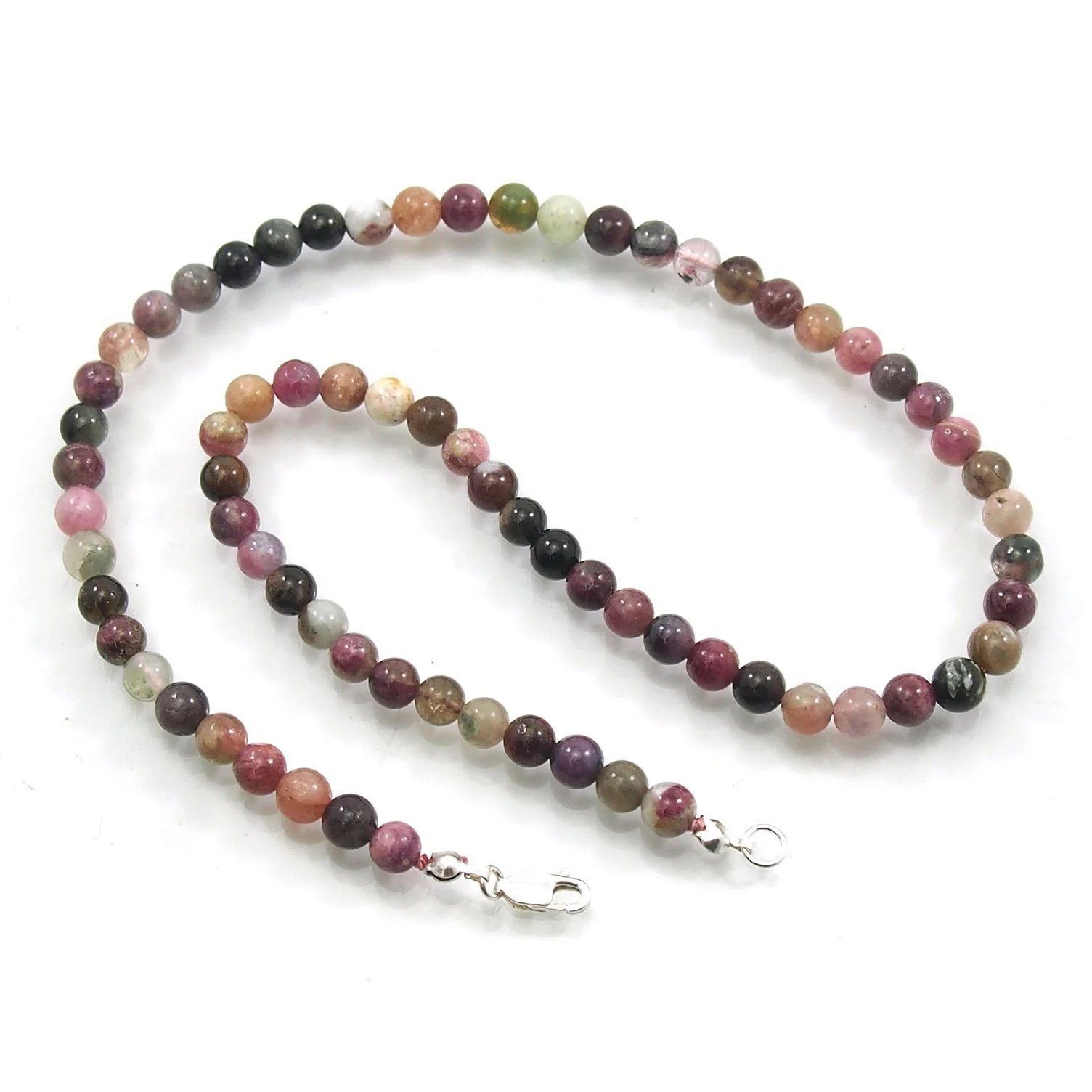Multi Colored Tourmaline 6mm Smooth Round Necklace with Sterling Silver Trigger Clasp - Image 2