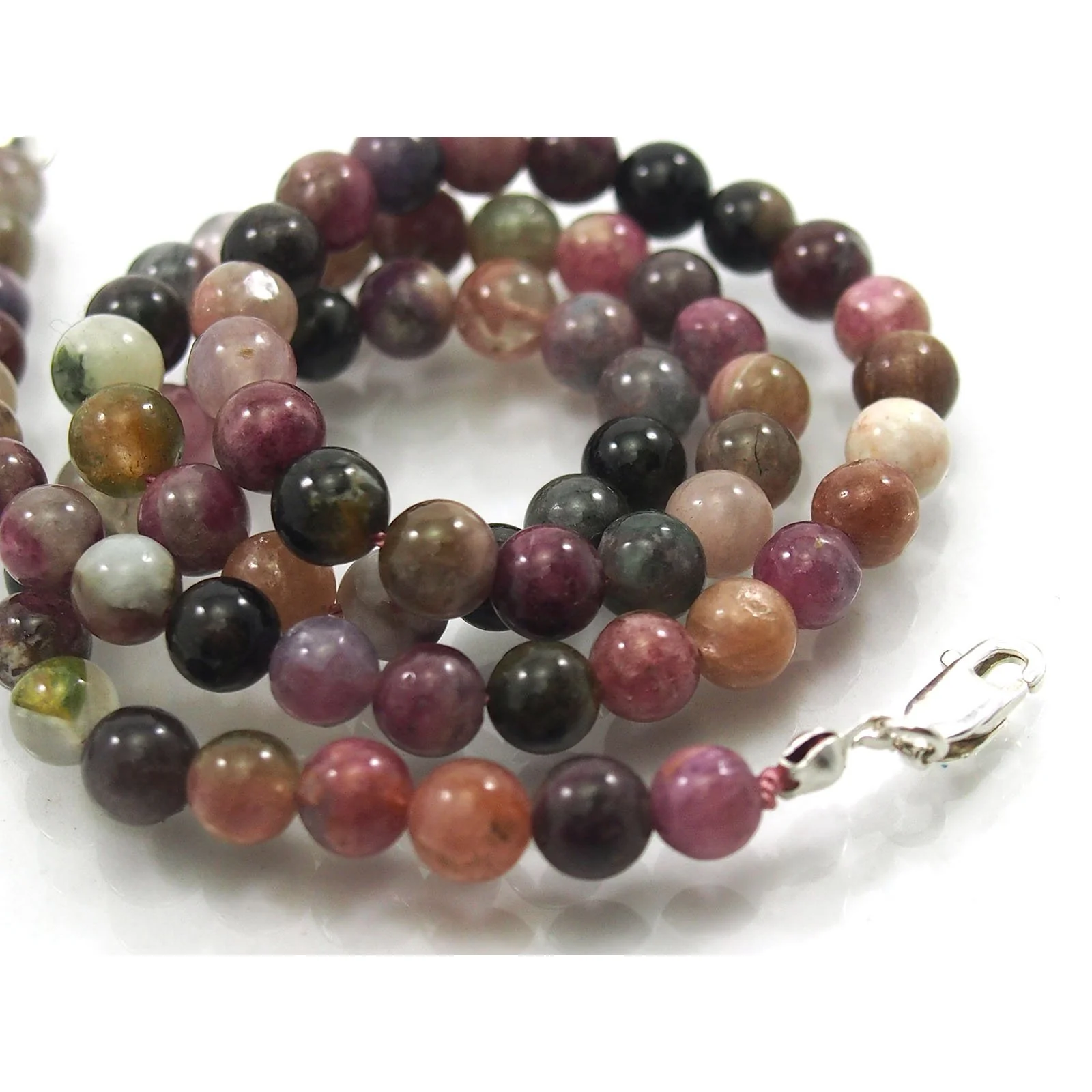 Multi Colored Tourmaline 6mm Smooth Round Necklace with Sterling Silver Trigger Clasp - Image 3