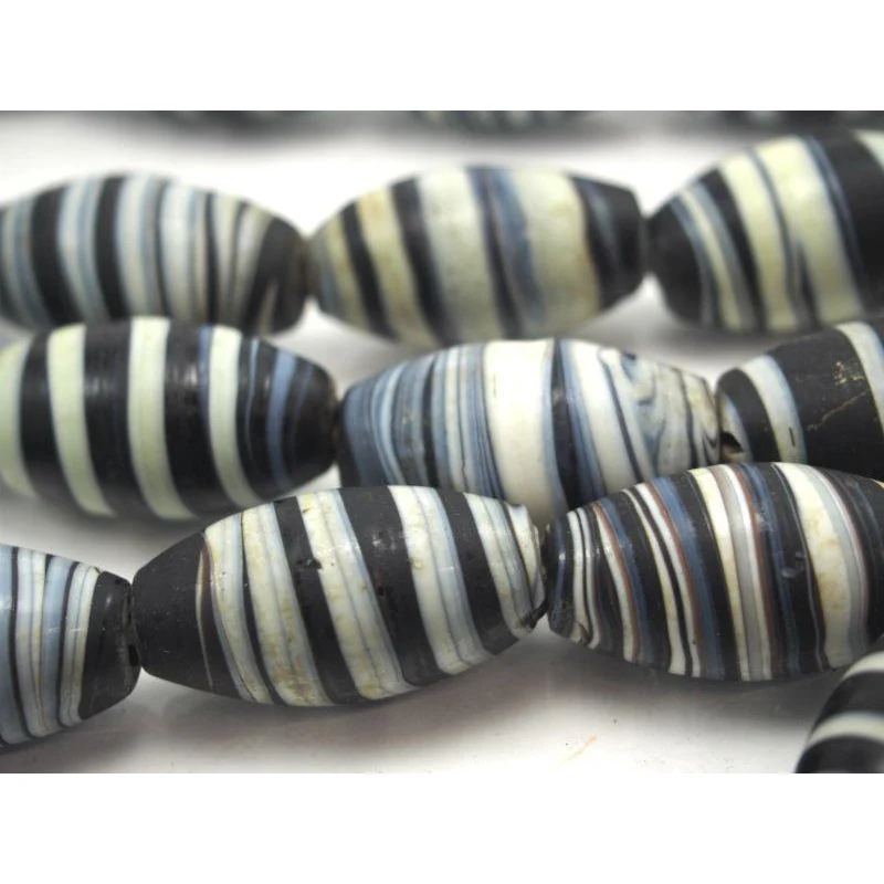 Naga Heirloom Glass Bead Necklace Hand Wound in India ca 1950 to Resemble Precious "Dzi Agate"Beads/ Talisman - Image 2
