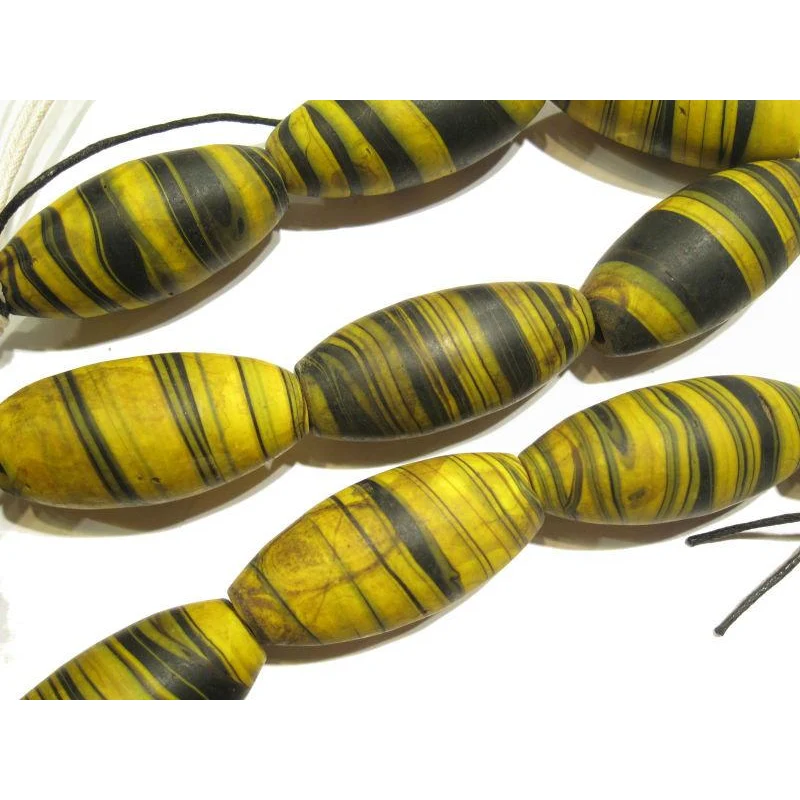 Dzi-style "Bumblebee" Barrels Glass Trade Bead Necklace/Strand or Loose - Image 2