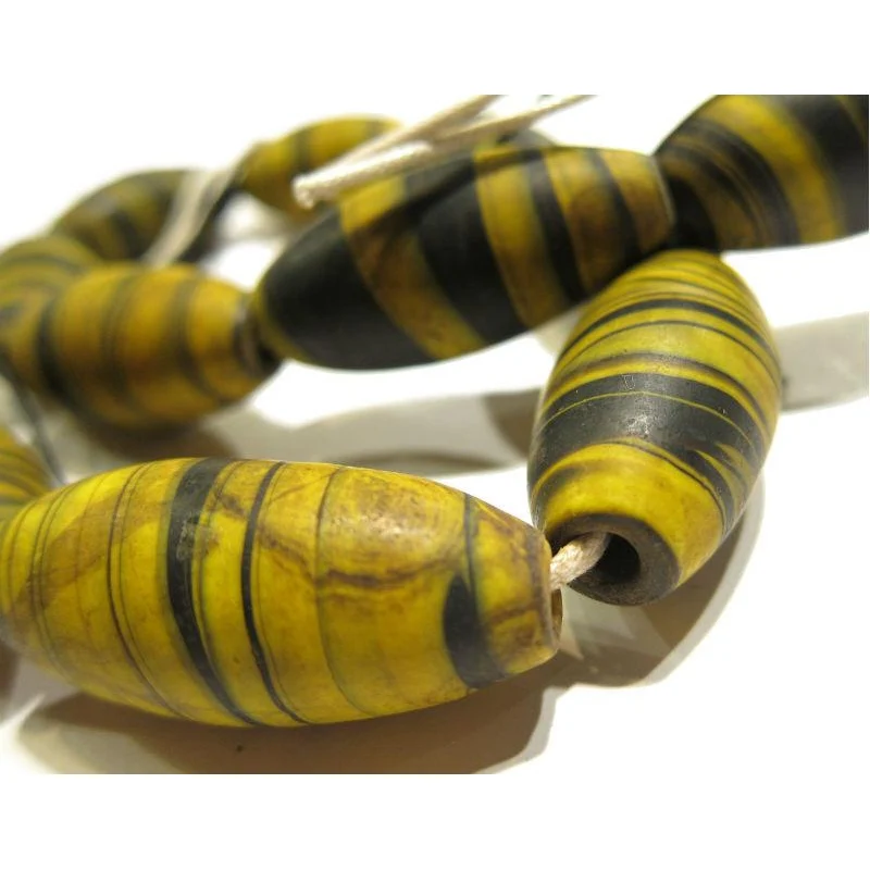 Dzi-style "Bumblebee" Barrels Glass Trade Bead Necklace/Strand or Loose - Image 3