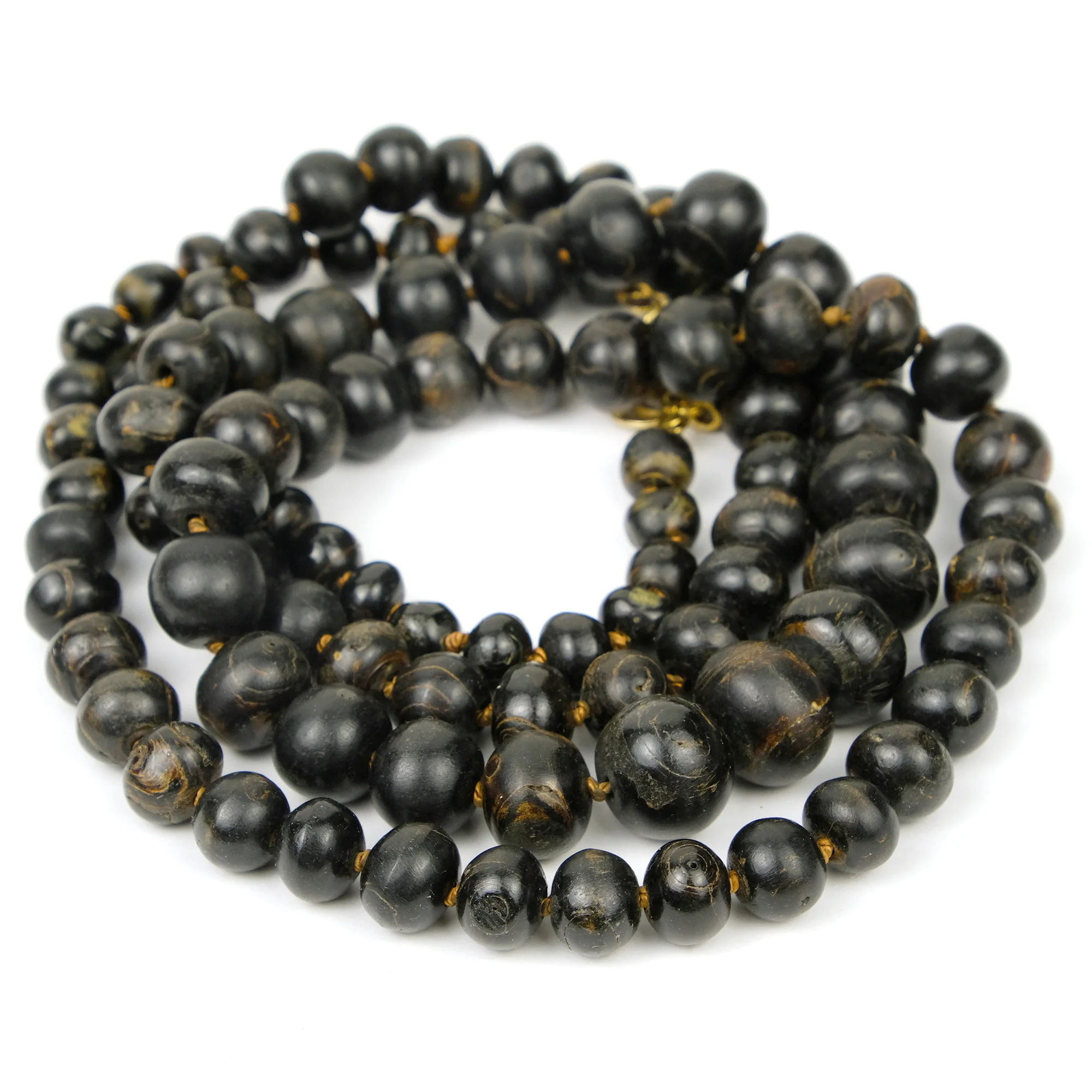Natural Black Coral Graduated Round Beaded Necklace/Strand with Gold Plate over Sterling Silver Clasp - Image 2