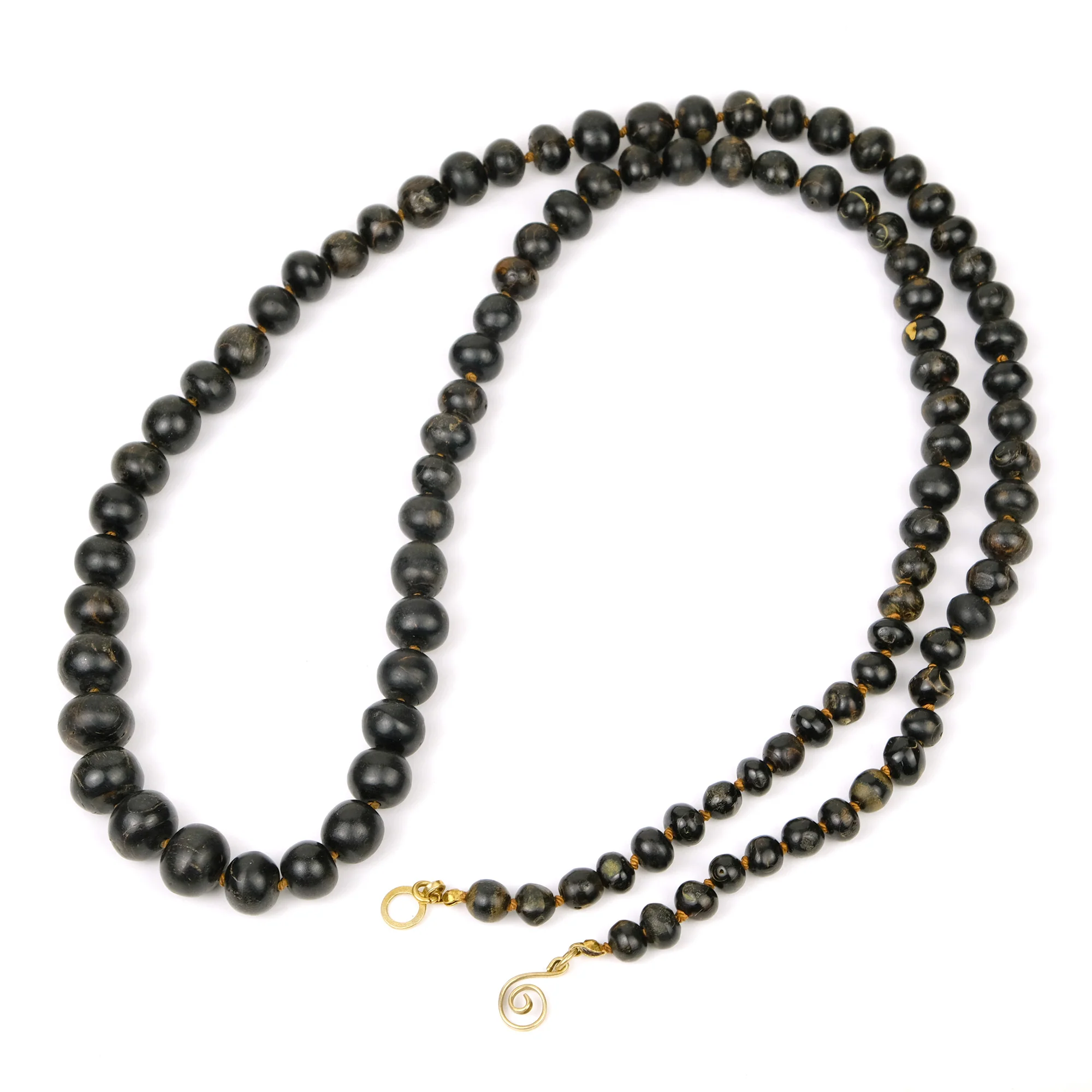 Natural Black Coral Graduated Round Beaded Necklace/Strand with Gold Plate over Sterling Silver Clasp - Image 3