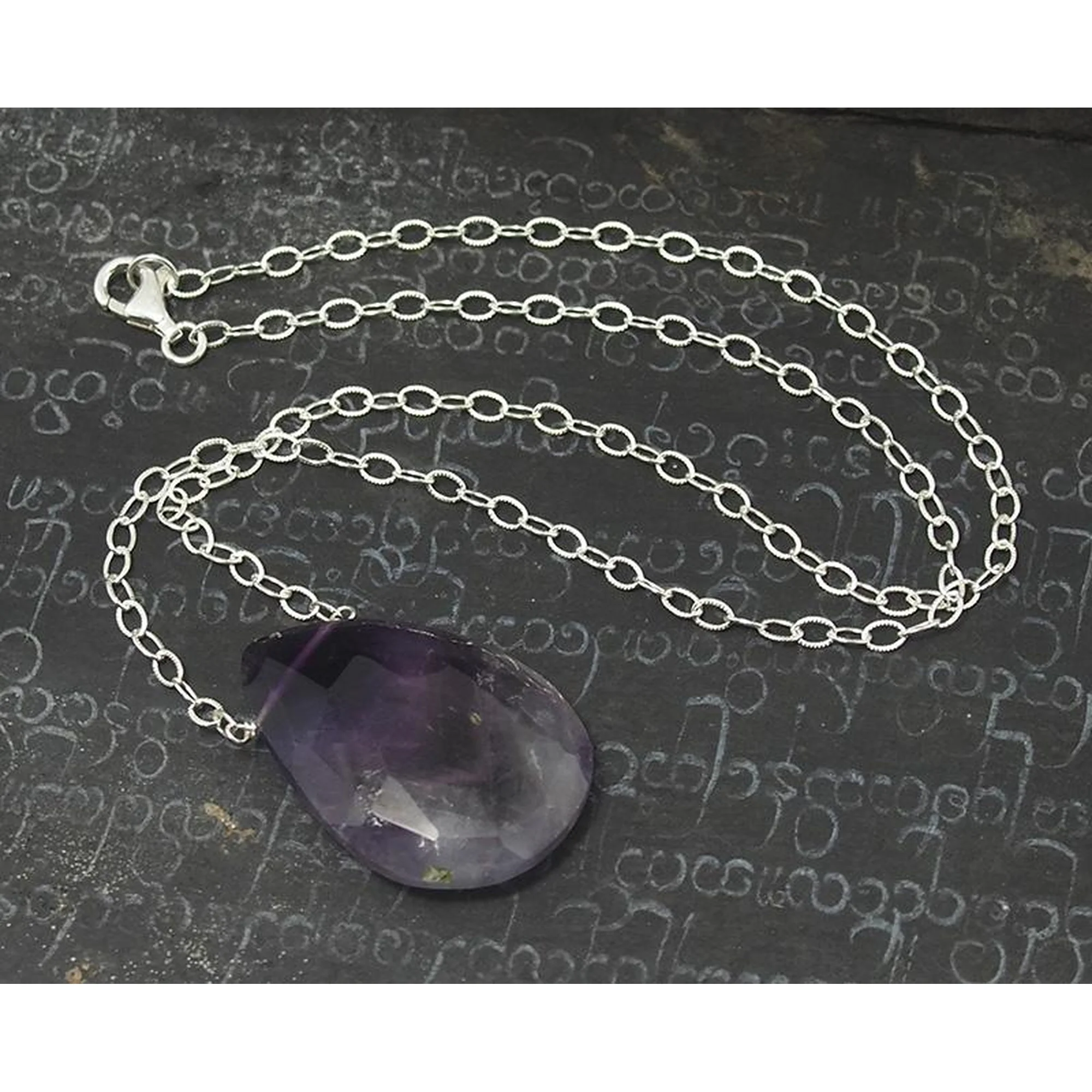 Natural Chevron Amethyst Necklace On Sterling Silver Chain with Sterling Silver Trigger Clasp - Image 2