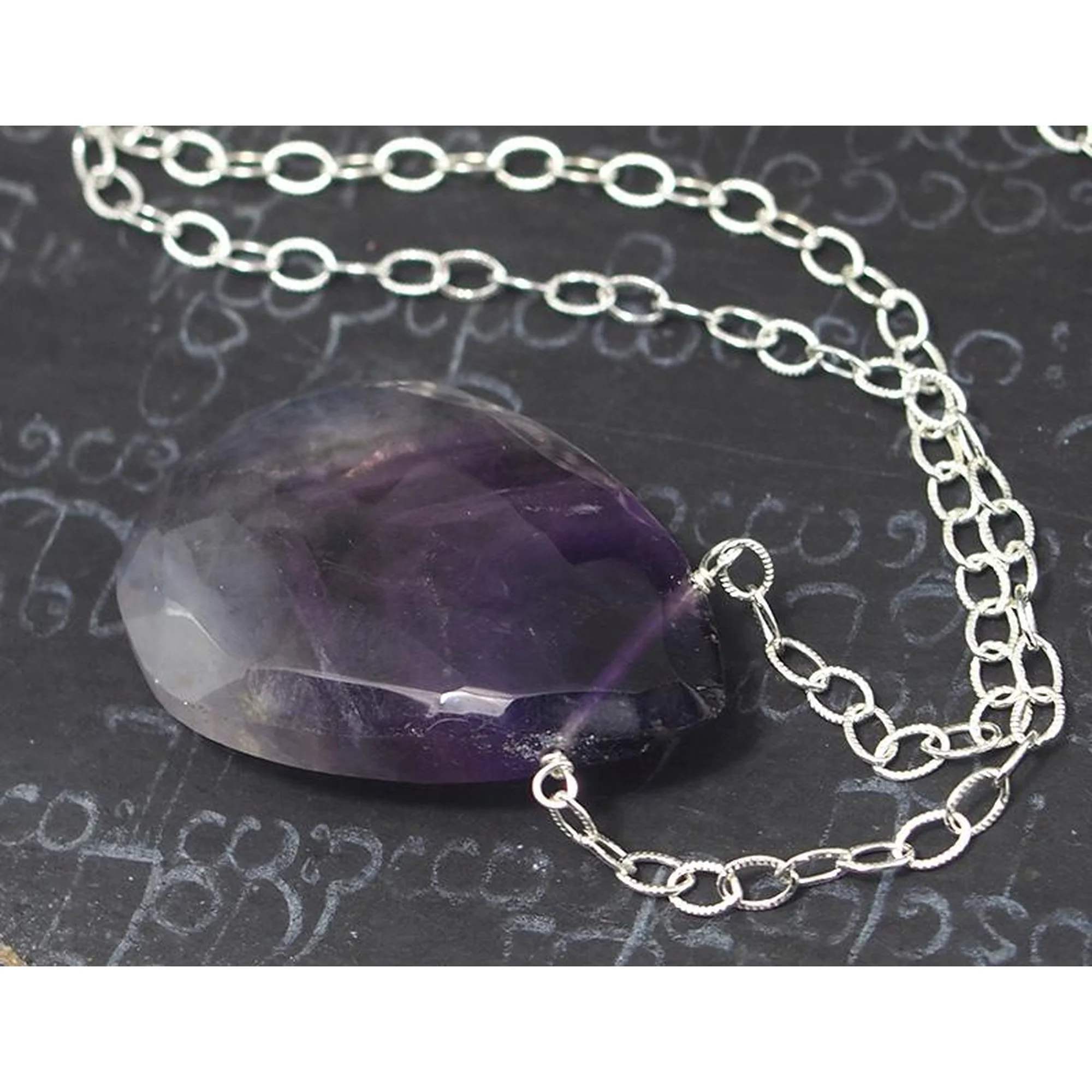 Natural Chevron Amethyst Necklace On Sterling Silver Chain with Sterling Silver Trigger Clasp - Image 3