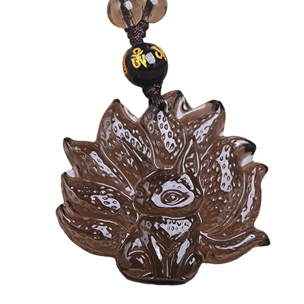 Natural Crystal Ice Obsidian Nine Tail Fox Necklace Pendant With Bead Chain - Image 2