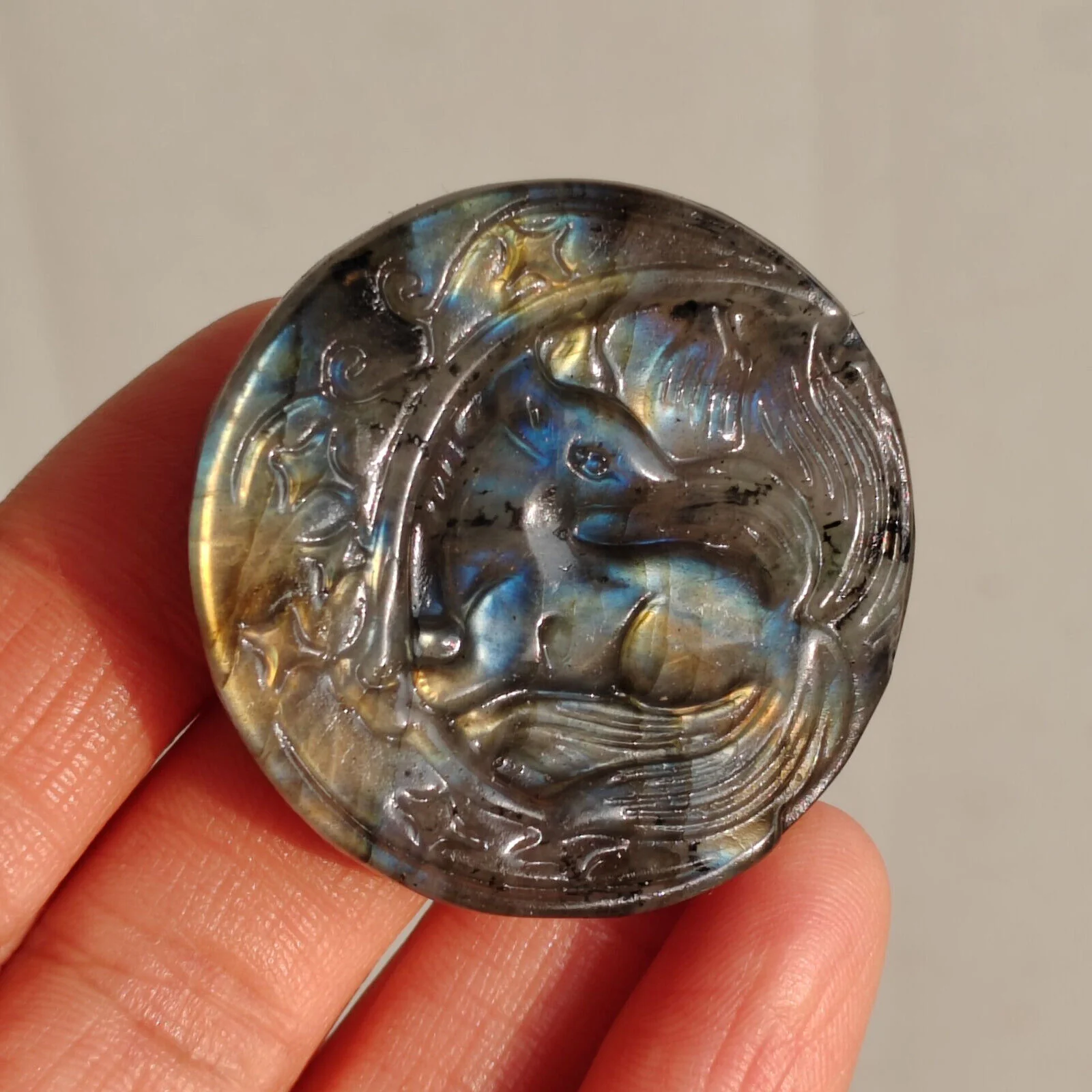 Natural Crystal Labradorite Handmade Sculpture Fox - Image 3
